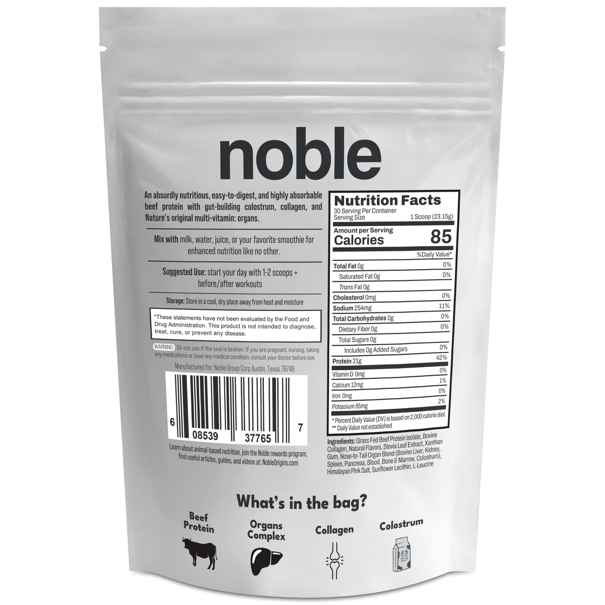 Noble Grass Fed Beef Protein Powder | Beef Protein w/Collagen, Colostrum, Organ Blend | Carnivore, Keto Friendly | Whey, Gluten Free | Muscle, Gut Health, Skin, Joint Support | 30 Servings, Vanilla Noble Origins buy supplements canada