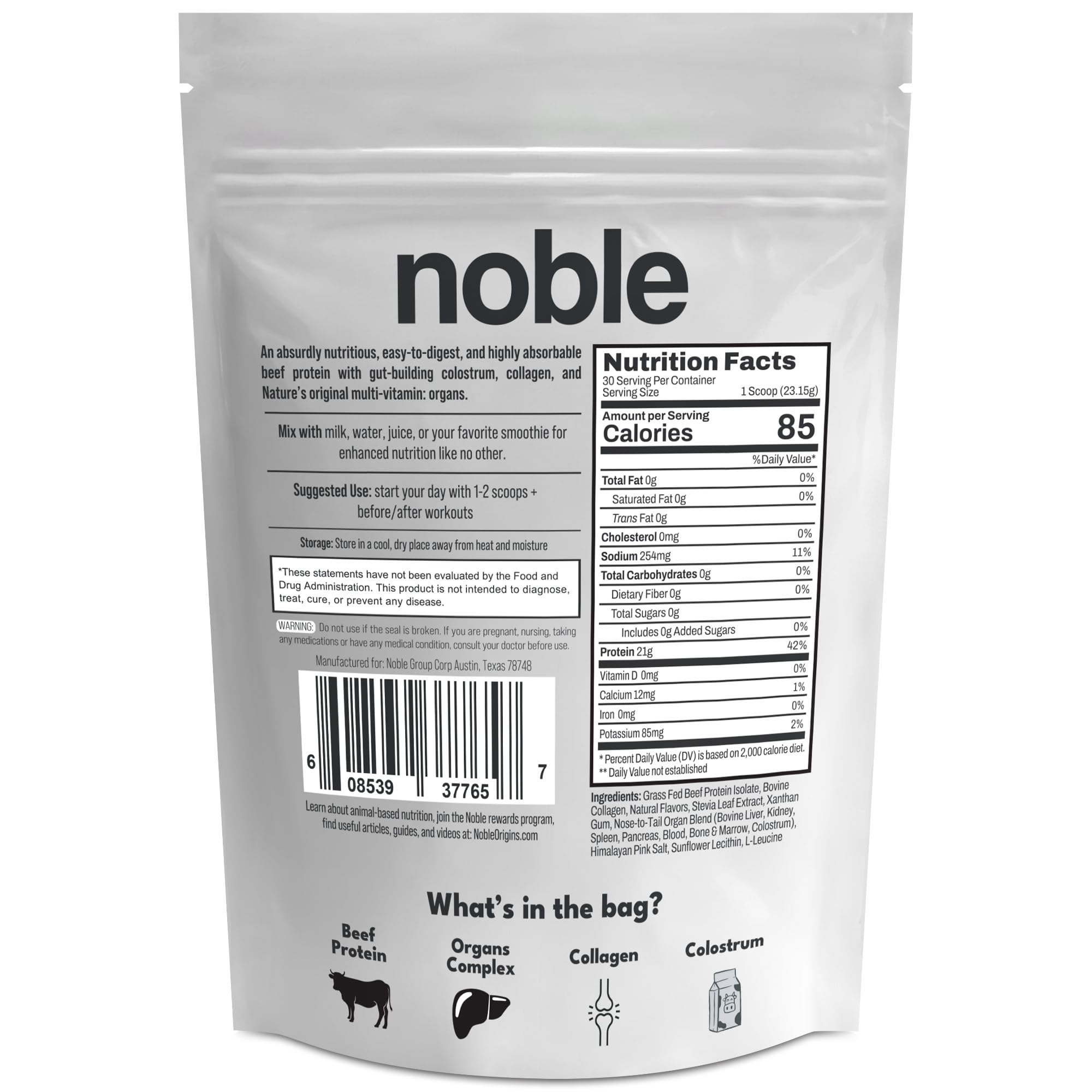 Noble Grass Fed Beef Protein Powder | Beef Protein w/Collagen, Colostrum, Organ Blend | Carnivore, Keto Friendly | Whey, Gluten Free | Muscle, Gut Health, Skin, Joint Support | 30 Servings, Vanilla Noble Origins buy supplements canada
