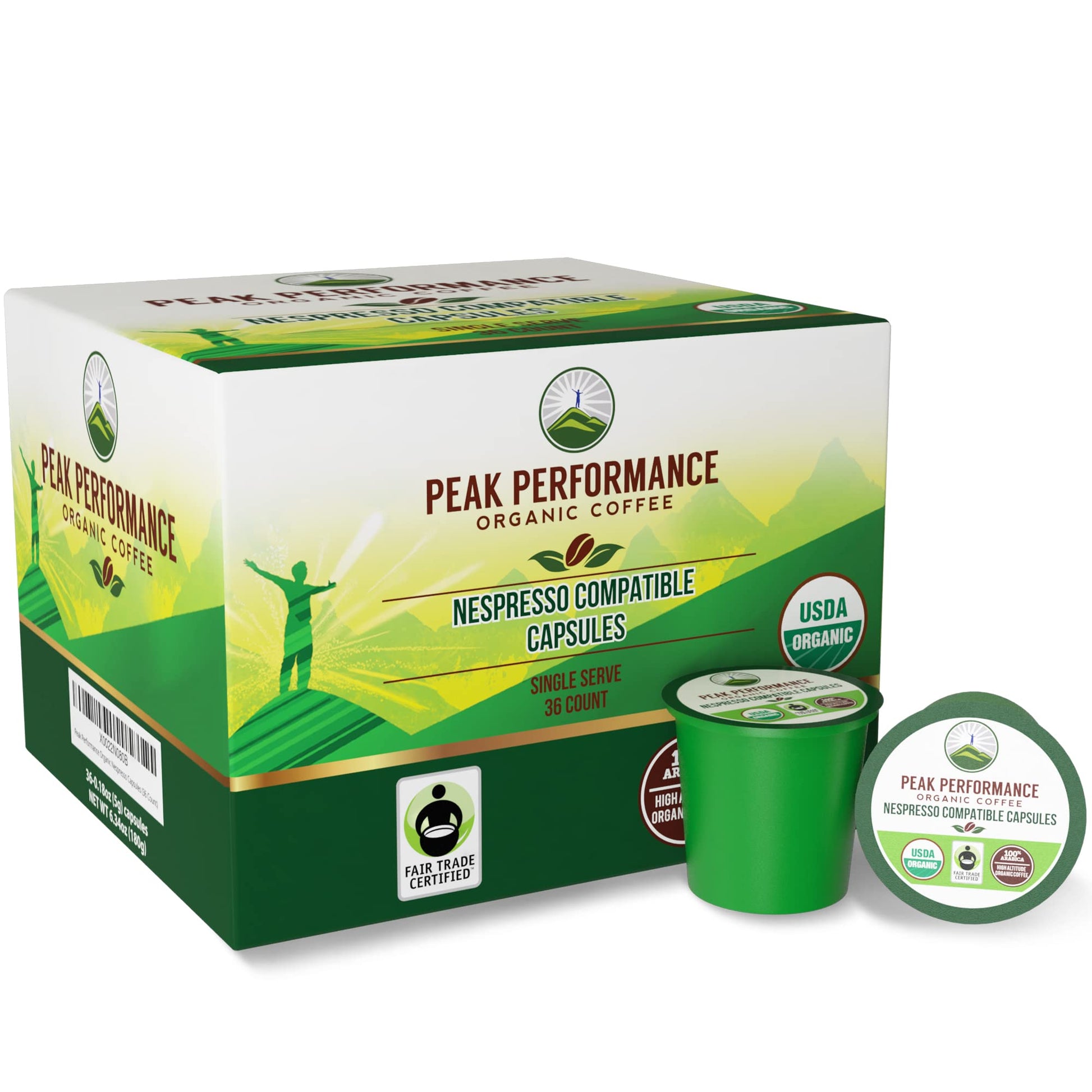 Peak Performance Organic Capsules for Nespresso Machines - Fair Trade, Low Acid, Organic Espresso Coffee Pods (36 Count) Compatible with All Nespresso Capsule Brewers - Medium Roast Single Serve Pod Peak Performance buy supplements canada