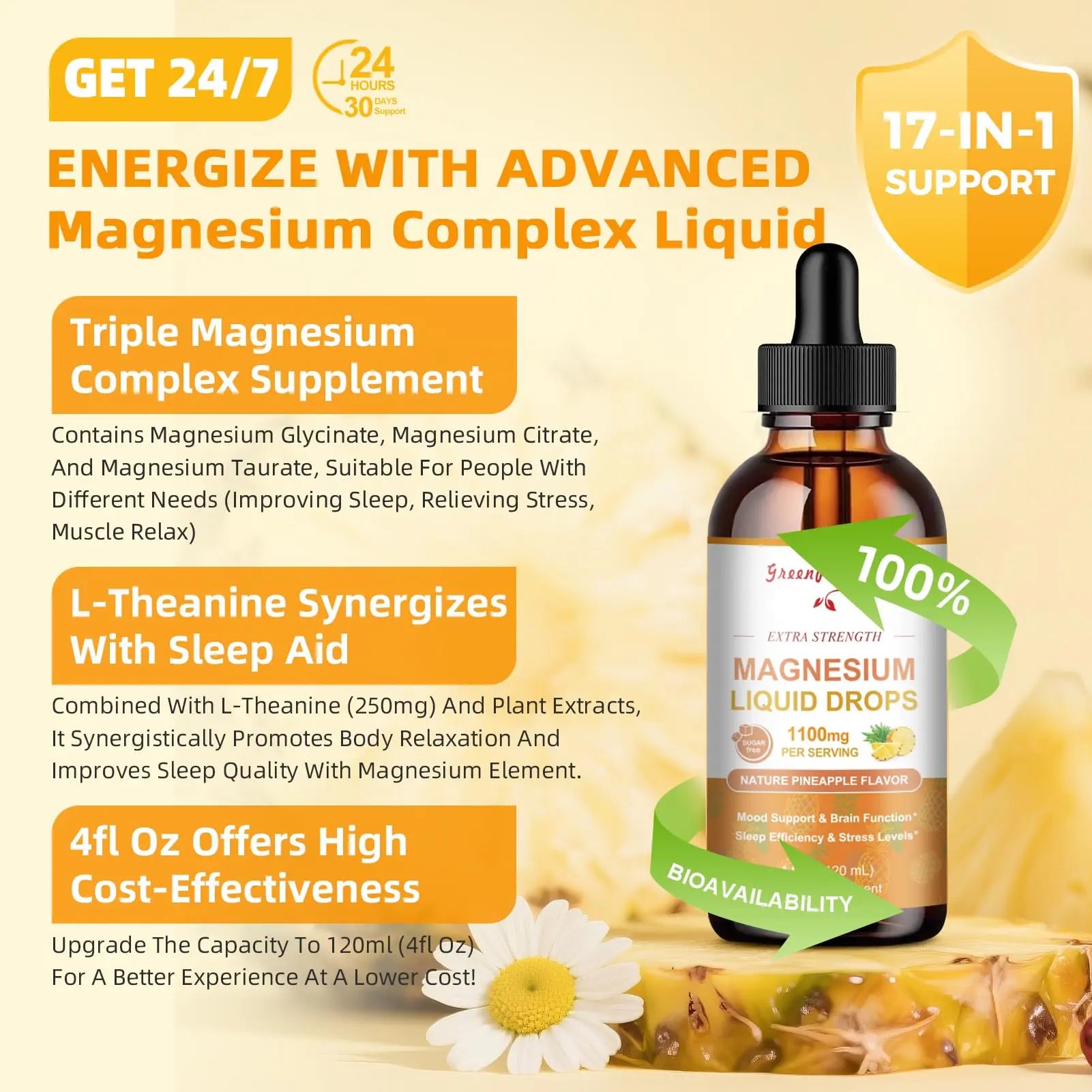 GREENPEOPLE 17-in-1 Triple Magnesium Complex Supplement,Magnesio Liquid Drops with Magnesium Glycinate & Citrate,Pineapple Flavor,Calm Mood,Muscle & Sleep for Adults,4 fl. oz 2Pack GREENPEOPLE buy supplements canada