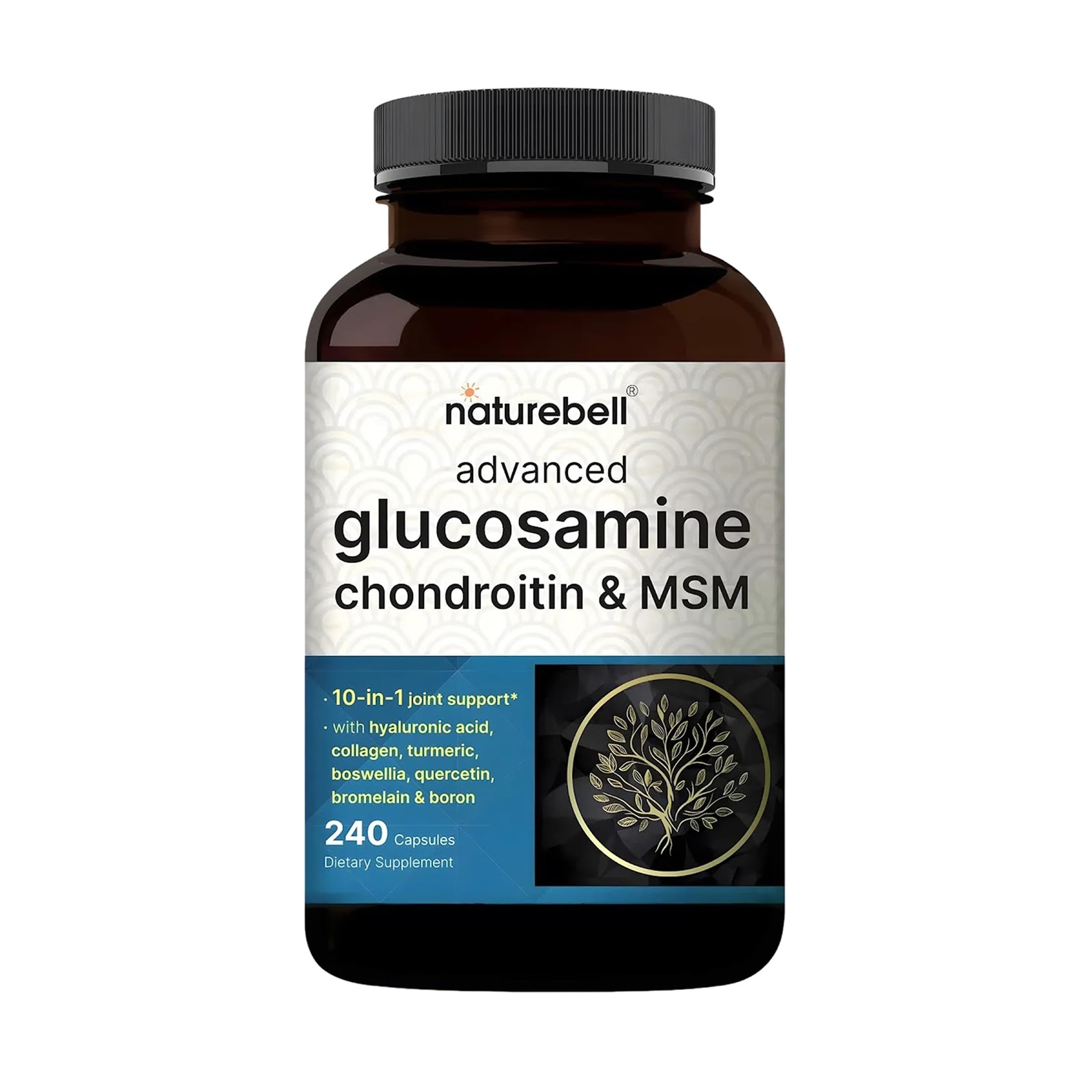 NatureBell Advanced Glucosamine Chondroitin & MSM - 240 Capsules - 10-in-1 Joint Support Complex* - Includes Hyaluronic Acid, Turmeric, Glucosamine, Collagen & More NatureBell buy supplements canada
