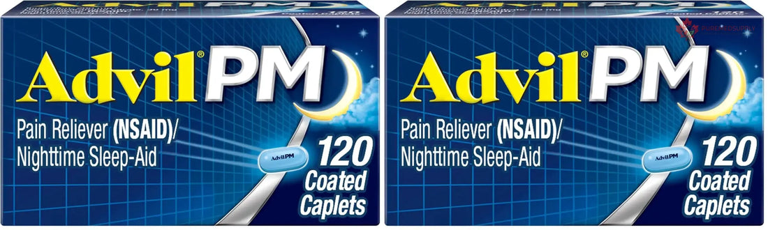 Advil PM Pain Reliever and Nighttime Sleep Aid, Pain Medicine with Ibuprofen for Pain Relief and Diphenhydramine Citrate for A Sleep Aid - 120 Coated Caplets (Pack of 2) Advil buy supplements canada
