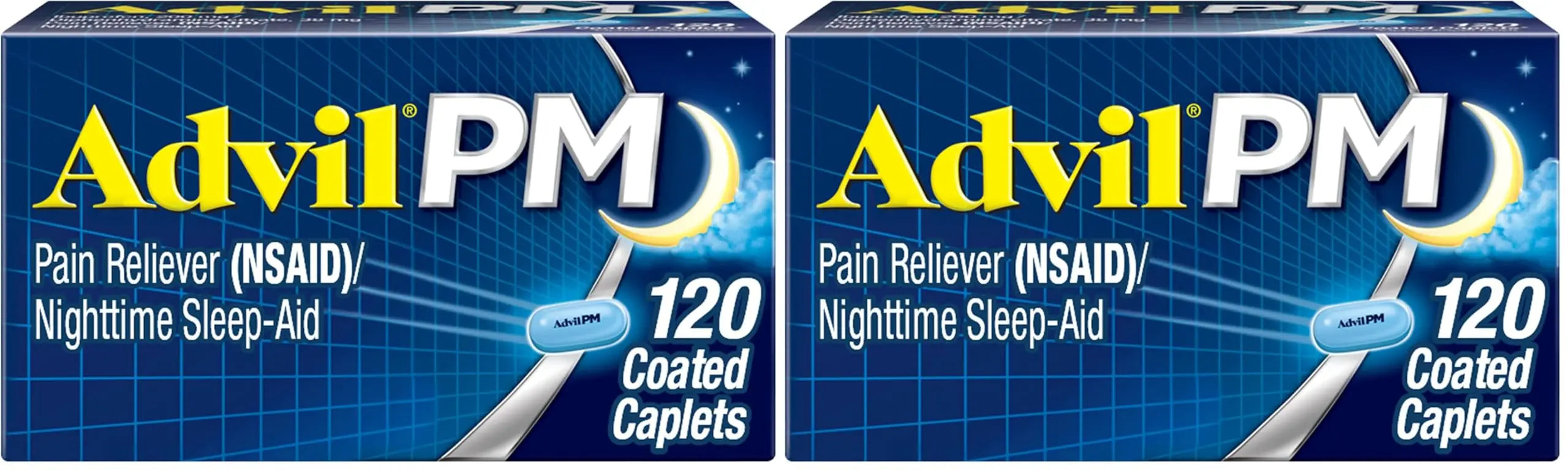 Advil PM Pain Reliever and Nighttime Sleep Aid, Pain Medicine with Ibuprofen for Pain Relief and Diphenhydramine Citrate for A Sleep Aid - 120 Coated Caplets (Pack of 2) Advil buy supplements canada
