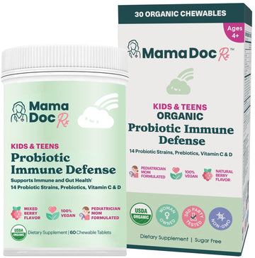 MamaDoc Rx Certified Organic Kids & Teens Probiotic Immune Defense - 5 Billion CFUs | Sugar Free, Vegan, Gluten-Free | 14 Probiotic Strains, Prebiotics, Vitamin C & D | 30 Chewable Tablets, Ages 4+ MamaDoc Rx buy supplements canada