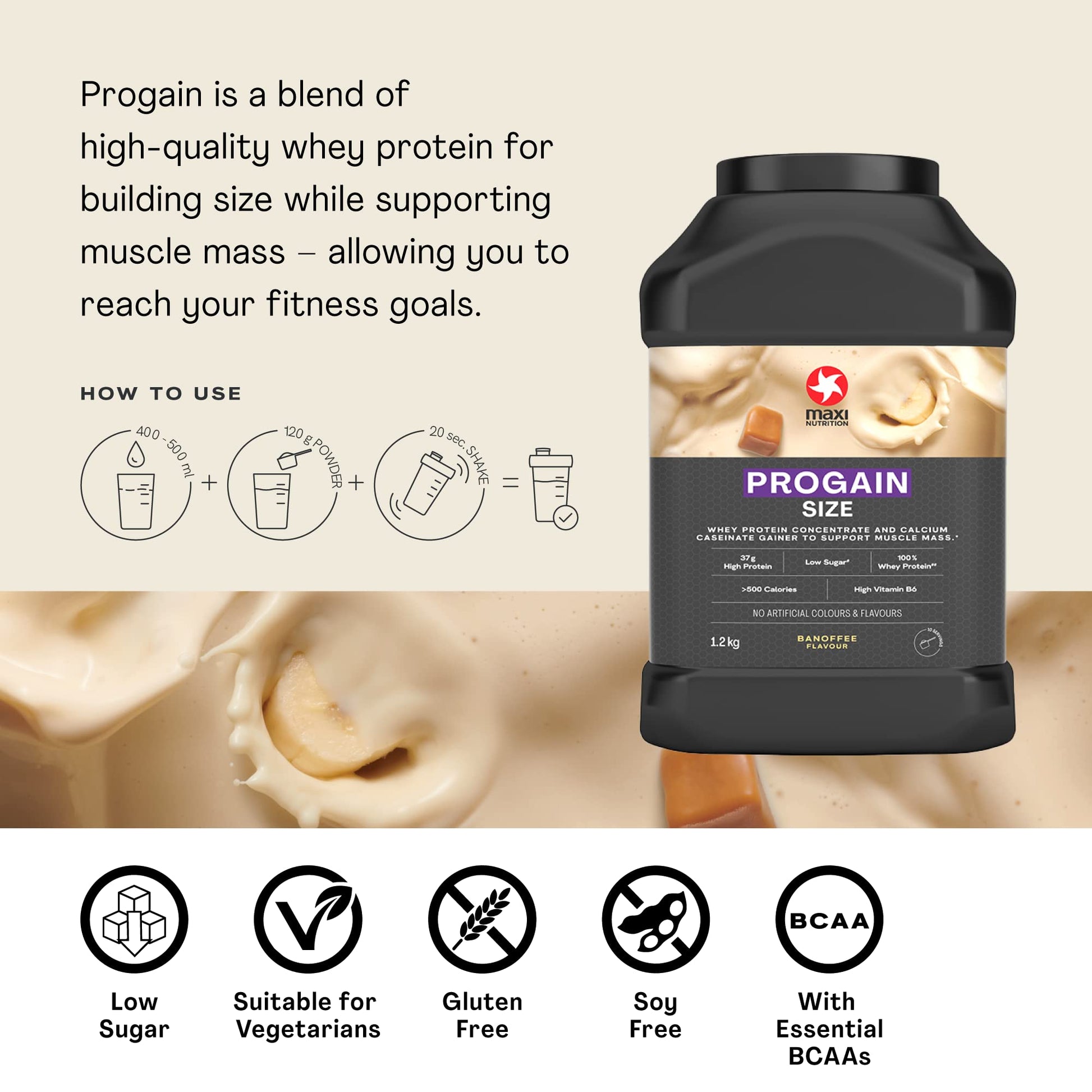 MaxiNutrition - Progain, Banoffee - Whey Protein Powder for Size & Muscle Mass – Low Sugar MaxiNutrition buy supplements canada