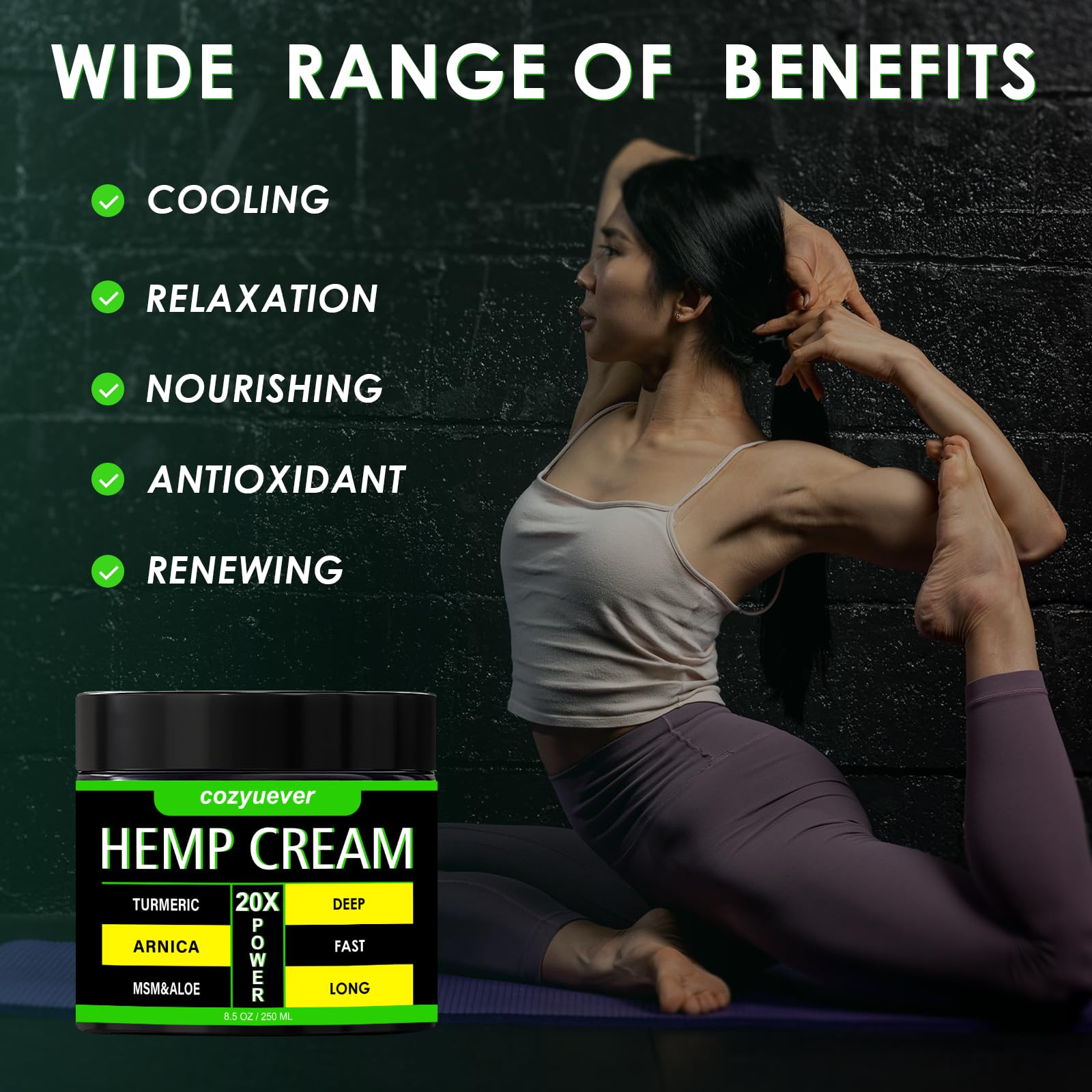 cozyuever 8.5 Oz Hemp Cream with Arnica, Menthol, Aloe, Emu Oil, Turmeric cozyuever buy supplements canada