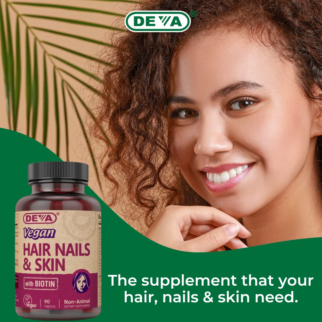 DEVA Vegan Vitamins Hair, Nails & Skin Supplement with 500 mcg of Biotin Per Tablet 90 Tablets (Pack of 2) DEVA buy supplements canada