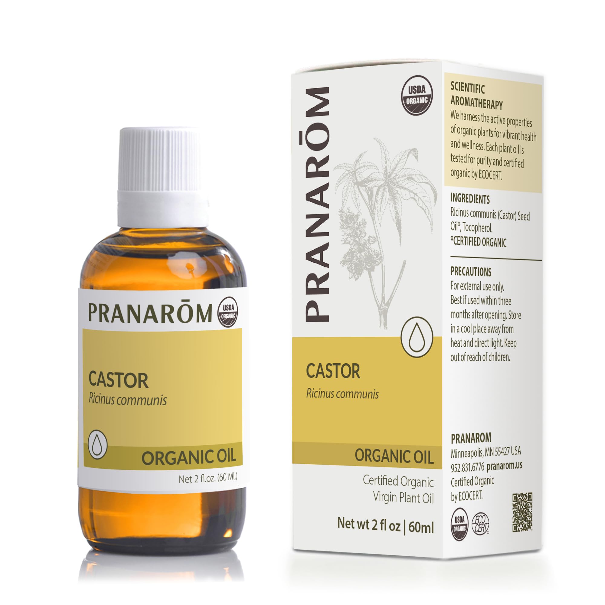 Pranarom - USDA Certified Organic Cold-Pressed Castor Virgin Plant Oil - 2 fl oz Glass Bottle Pranarom buy supplements canada