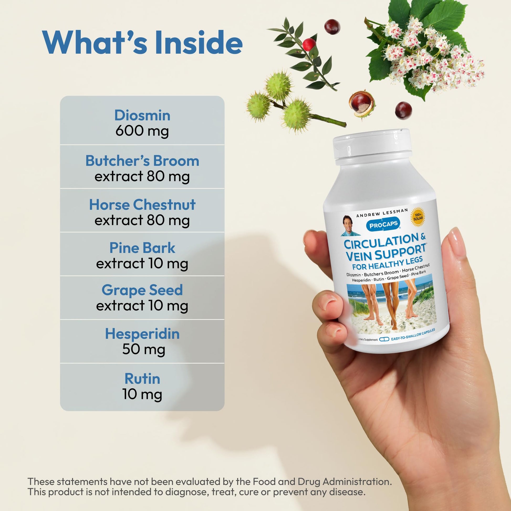 ANDREW LESSMAN Circulation, Vein Support for Healthy Legs 180 Capsules - High Bioactivity Diosmin, Butcher's Broom, Visibly Reduces Swelling and Discomfort in Feet, Ankles, Calves, Legs ANDREW LESSMAN buy supplements canada