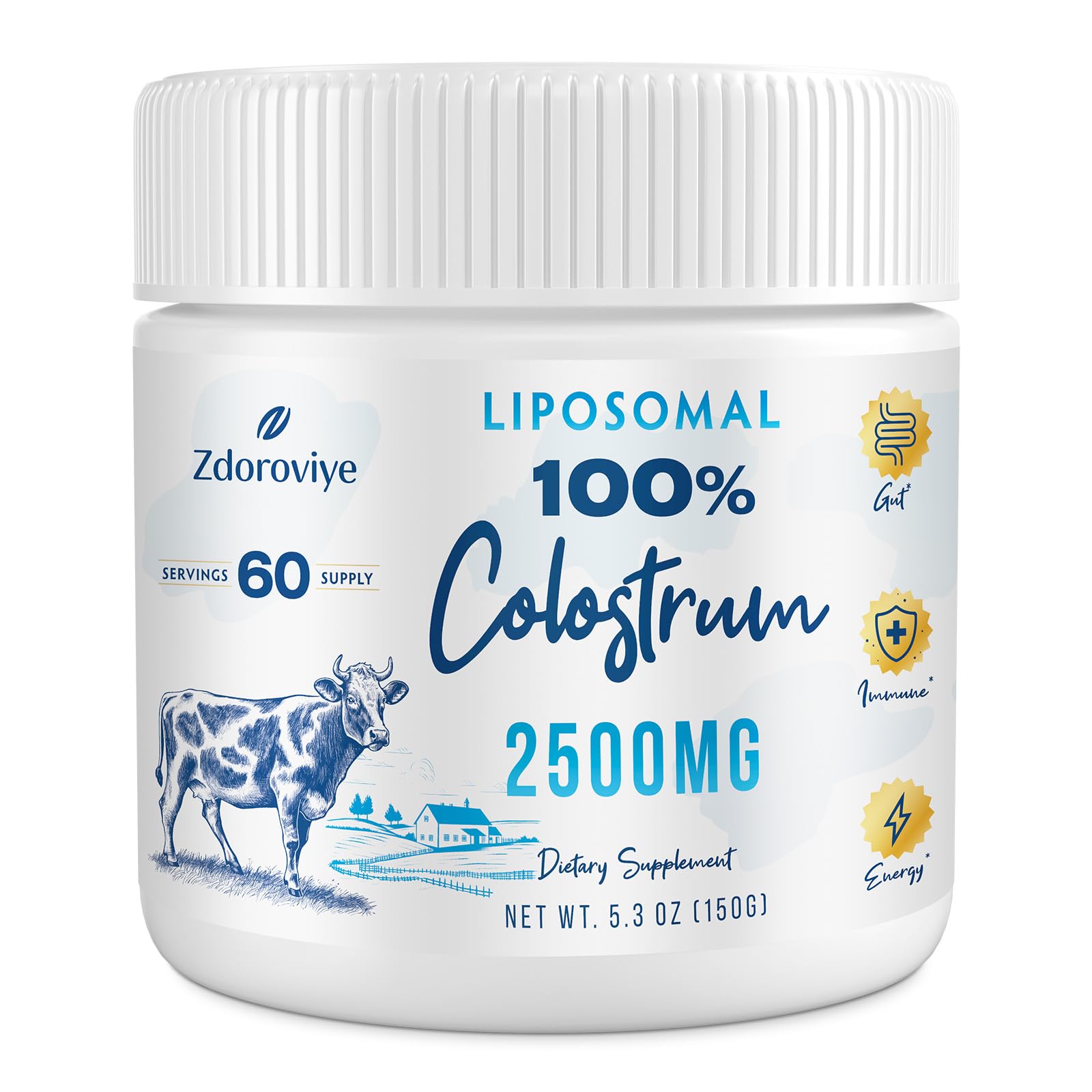 Zdoroviye Liposomal Bovine Colostrum Powder Supplement 2500 mg, Higher Absorption Than Regular Bovine Colostrum (60 Servings) Zdoroviye buy supplements canada