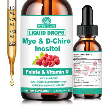 Myo Inositol & D-Chiro Inositol Supplement Liquid for Women- Ideal 40:1 Ratio Inositol Drops with MTHF Folate, Magnesium, Vitamin D, Supports Hormone Balance, Regular Cycles & Ovarian Health丨Vegan WellVeraVida buy supplements canada