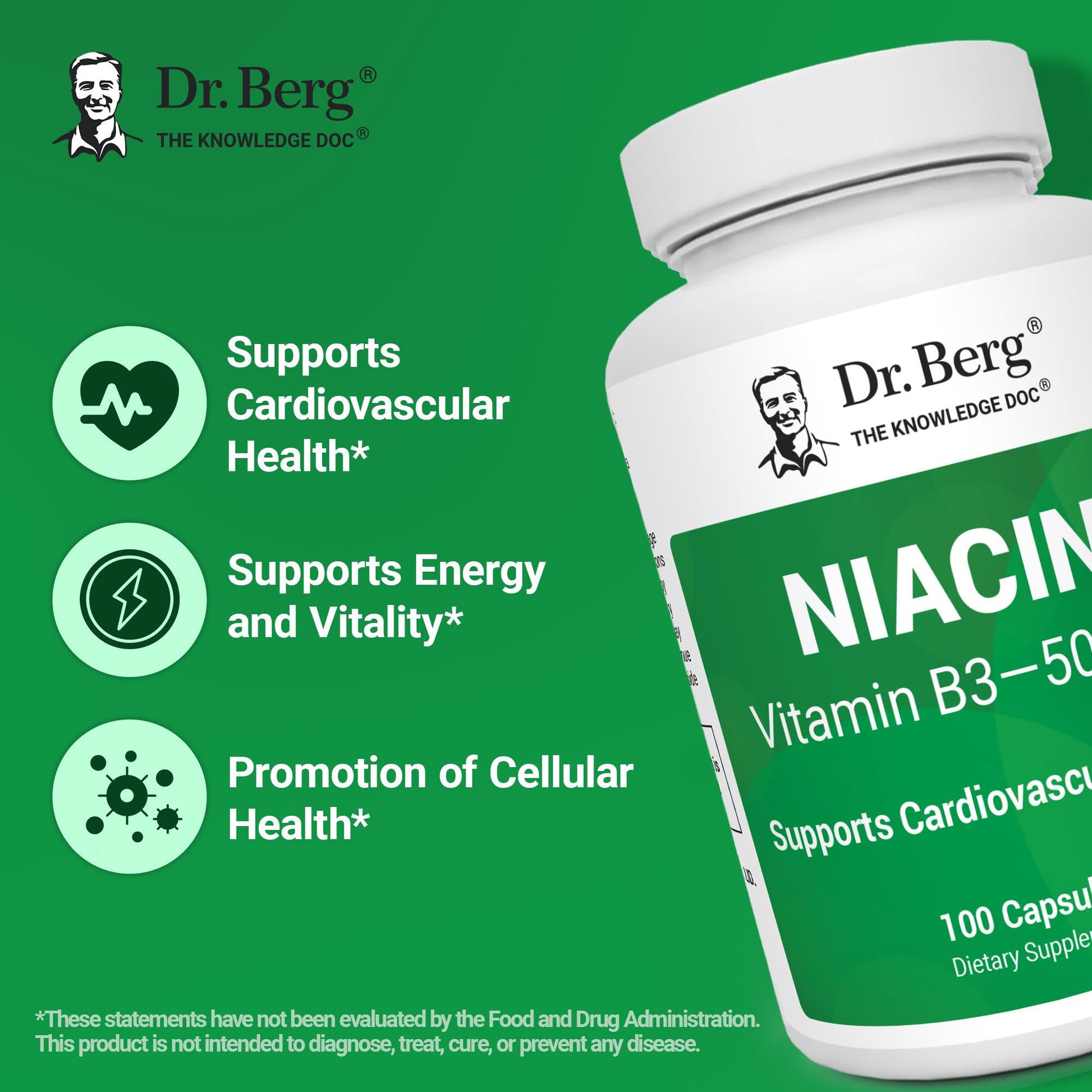 Dr. Berg Highly-Potent Niacin 500 mg – Now Only 125 mg per Capsule for Niacin Flush Tolerance Building – Gradually Increase to 500mg a Day – Vitamin B3 for Heart, Brain & Energy Support – 100 Capsules Dr. Berg Nutritionals buy supplements canada