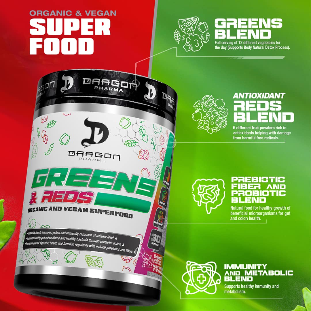 DRAGON PHARMA Greens and Reds, Over 23 Nutritious Superfoods, Reds and Vegetables, Optimal Health and Wellness (30 Servings, Original) DRAGON PHARMA buy supplements canada