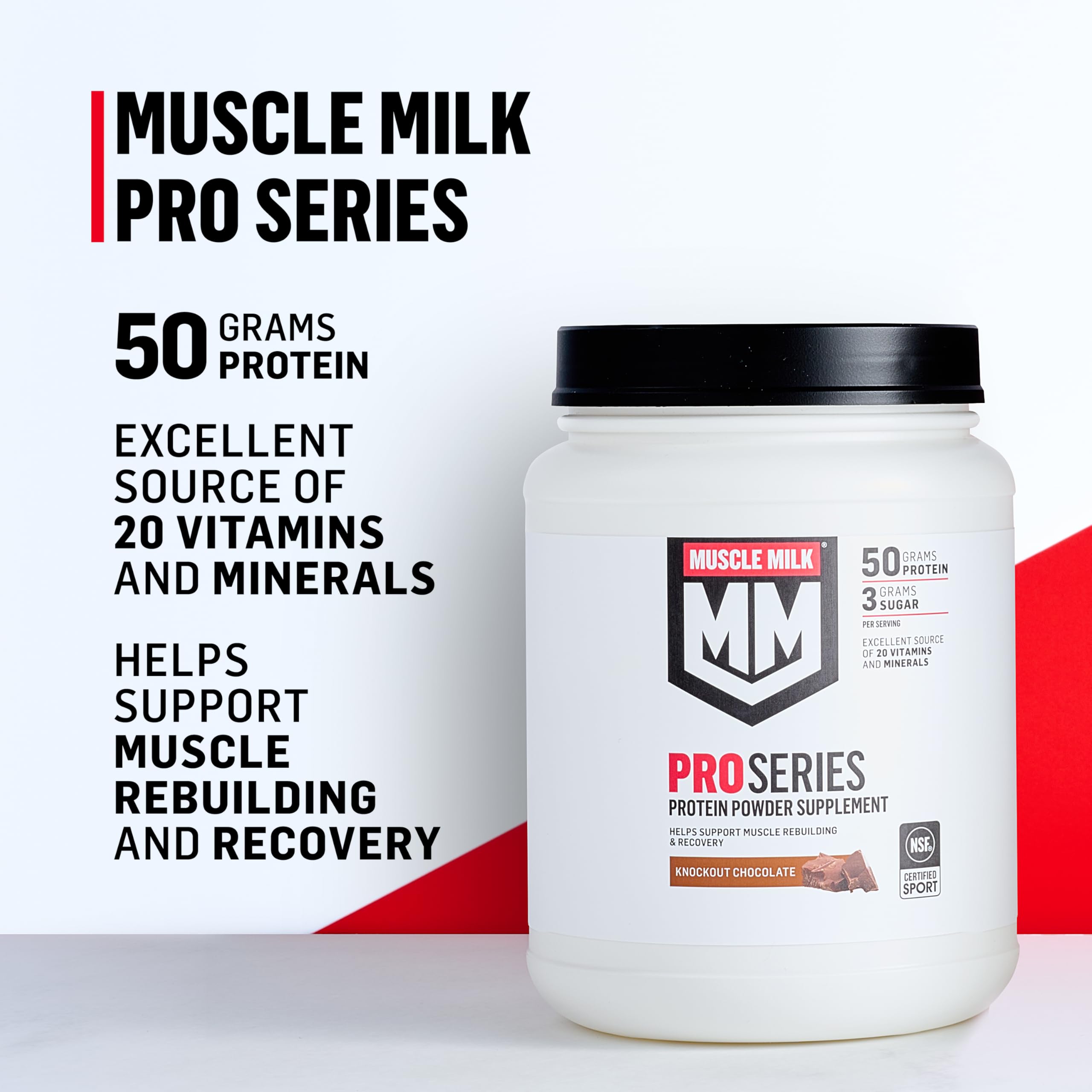 Muscle Milk Pro Series Protein Powder Supplement,Knockout Chocolate,2 Pound,11 Servings,50g Protein,3g Sugar,20 Vitamins & Minerals,NSF Certified for Sport,Workout Recovery,Packaging May Vary Muscle Milk buy supplements canada