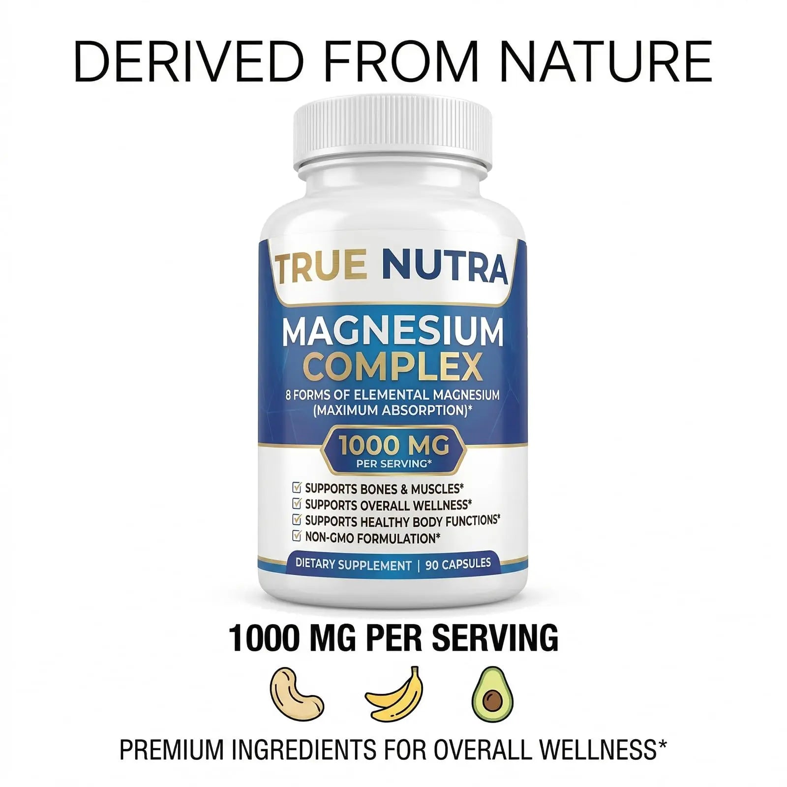 True nutra Magnesium Complex，Advanced 8-in-1 Magnesium Blend，Glycinate, Citrate, Malate, Taurate etc，High Formula，90 Capsules true nutra buy supplements canada