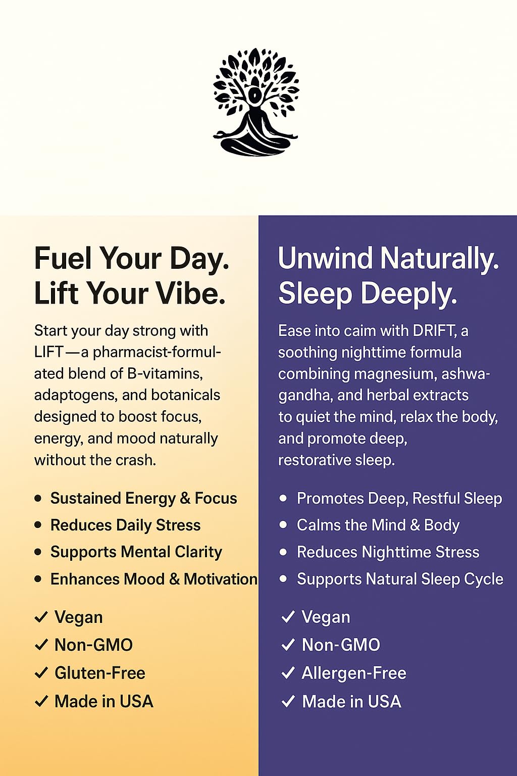 Prime Vibe Goods Lift & Drift – Energy & Stress Support Supplement – Adaptogens for Focus, Relaxation & Sleep – Ashwagandha, Magnesium, Rhodiola, GABA, Maca – Vegan (2-Pack, 120 Capsules) Prime Vibe Goods buy supplements canada