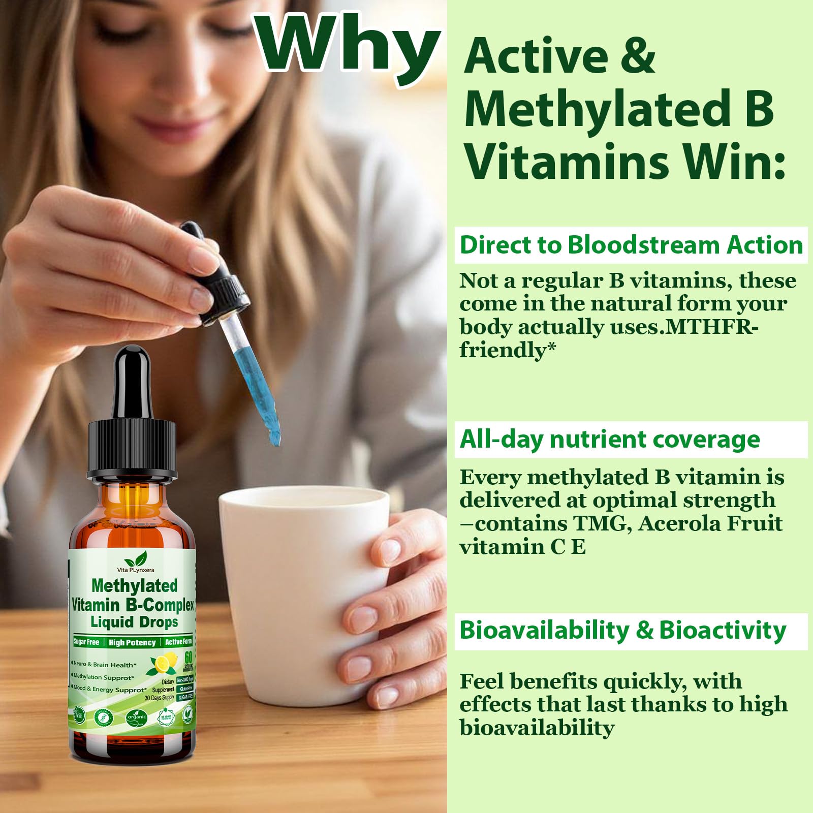 Methylated B Complex Liquid Drop Complete 9-in-1 Methyl B Vitamins w. B12 Methylfolate Inositol Choline TMG Vitamin C E, Super B-Complex Methylated for MTHFR Support, Energy Mood Nerve & Brain Health1 Vita PLynxera buy supplements canada