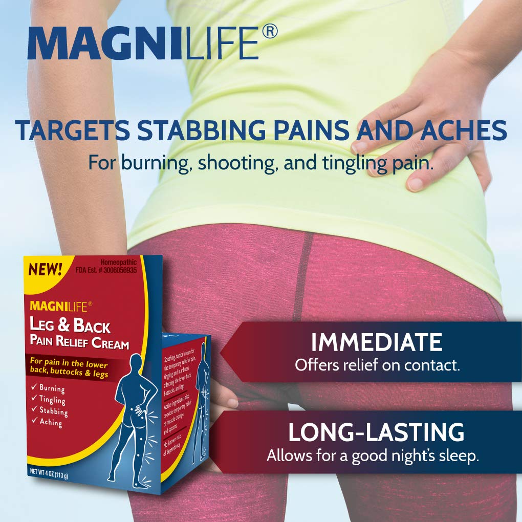 MagniLife Leg & Back Pain Relief Cream (4 oz), Topical Support for Leg Pain & Lower Back Discomfort, Fast Absorbing, No Residue, Mild Scent, Massage-in Formula MagniLife buy supplements canada