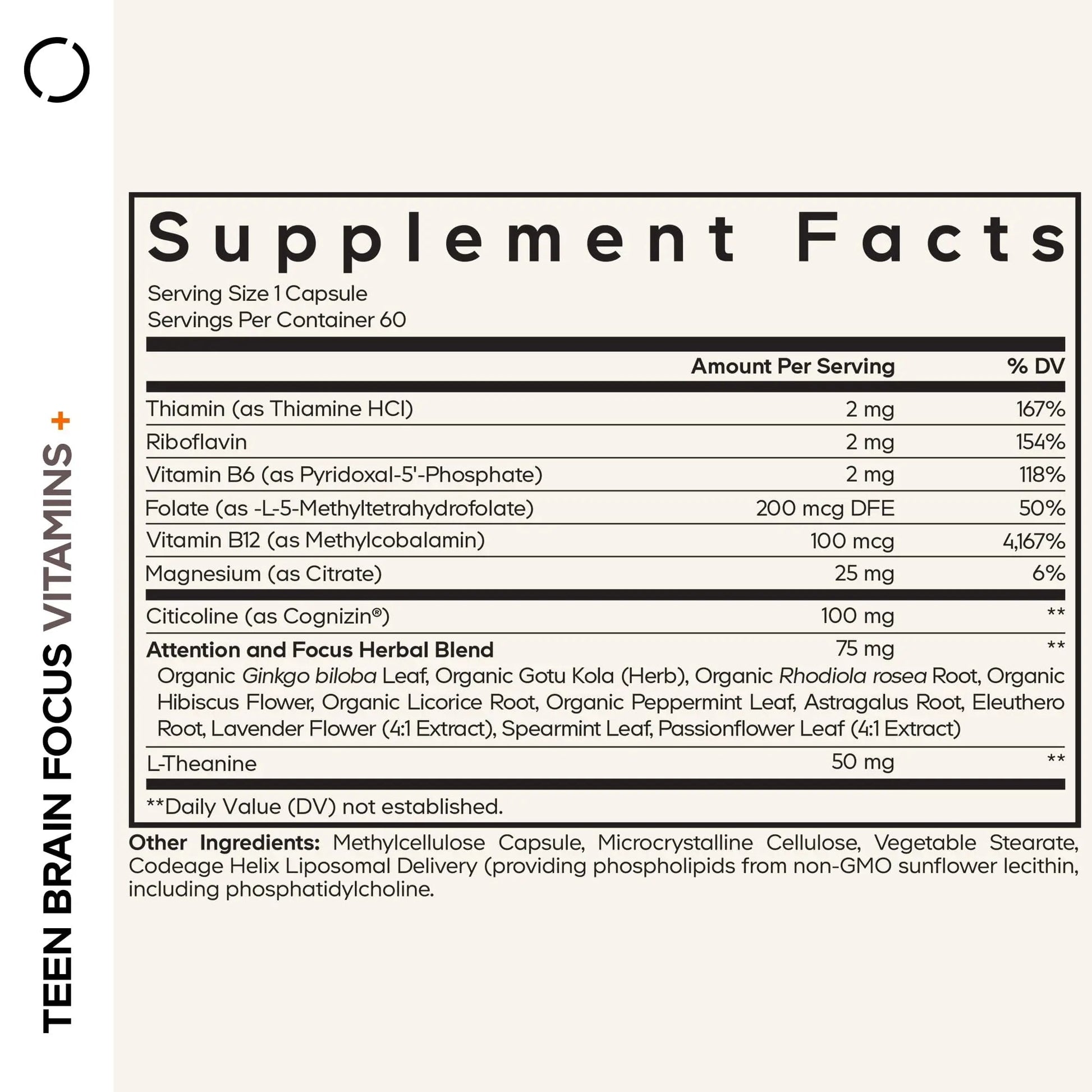Codeage Teen Brain Focus Vitamins+ Citicoline Cognizin, L-Theanine, Ginkgo, Rhodiola, Lavender, Magnesium, Vitamin B6, B12, Folate Codeage buy supplements canada