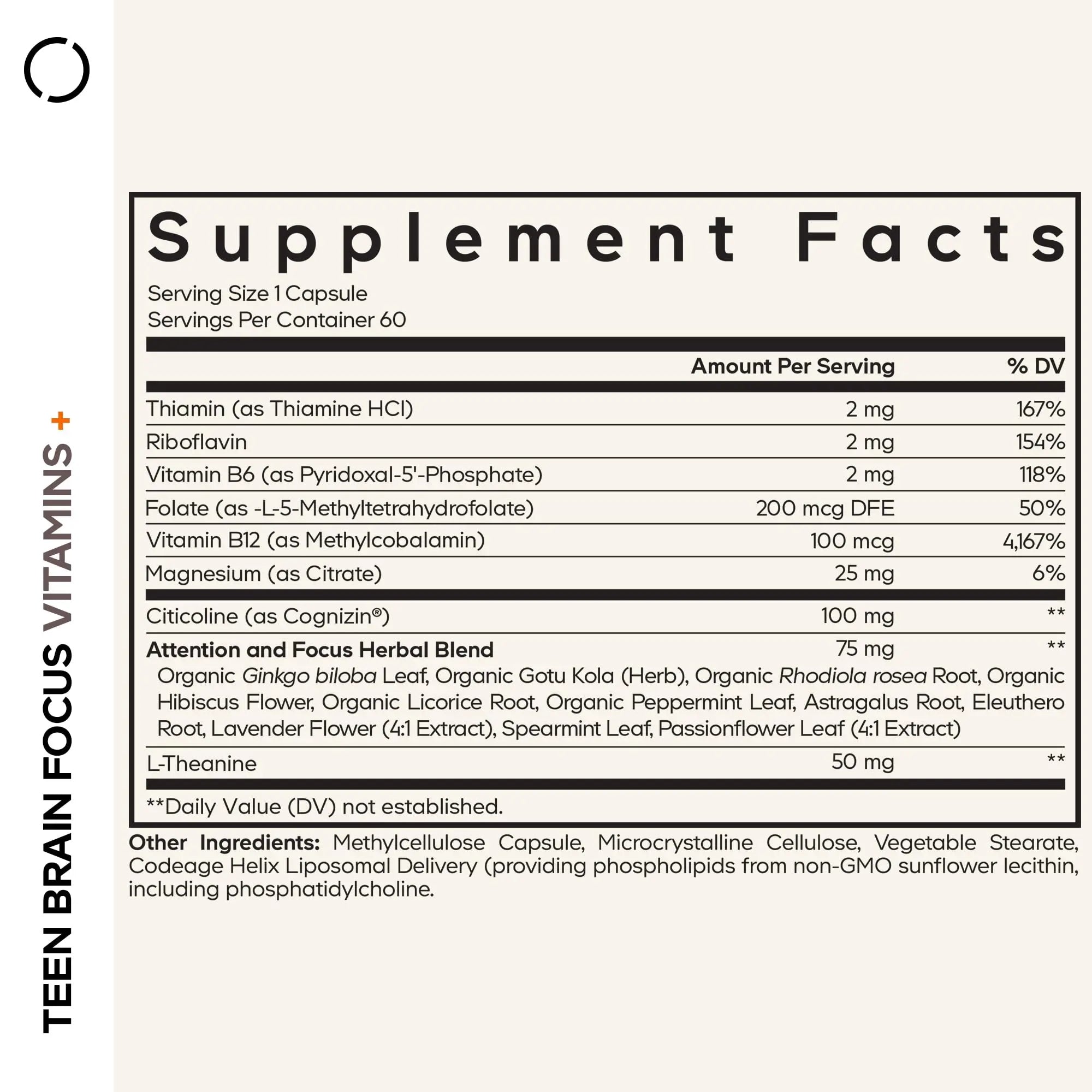Codeage Teen Brain Focus Vitamins+ Citicoline Cognizin, L-Theanine, Ginkgo, Rhodiola, Lavender, Magnesium, Vitamin B6, B12, Folate Codeage buy supplements canada