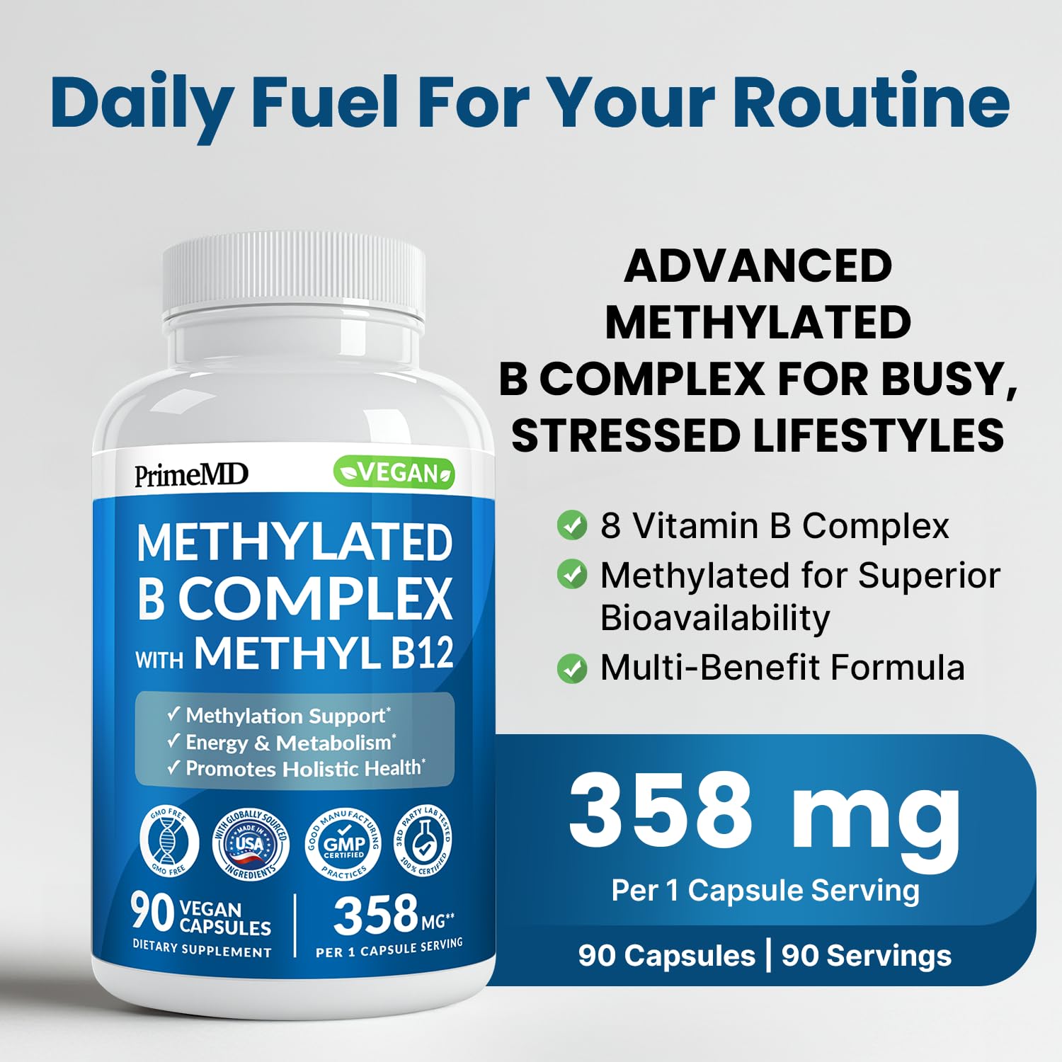 Methylated B Complex with Methylfolate and B12 Methylcobalamin 1000 mcg - Methylated Multivitamin for Energy, Brain Function, and Wellness - Vitamin B Complex for Men & Women PrimeMD buy supplements canada