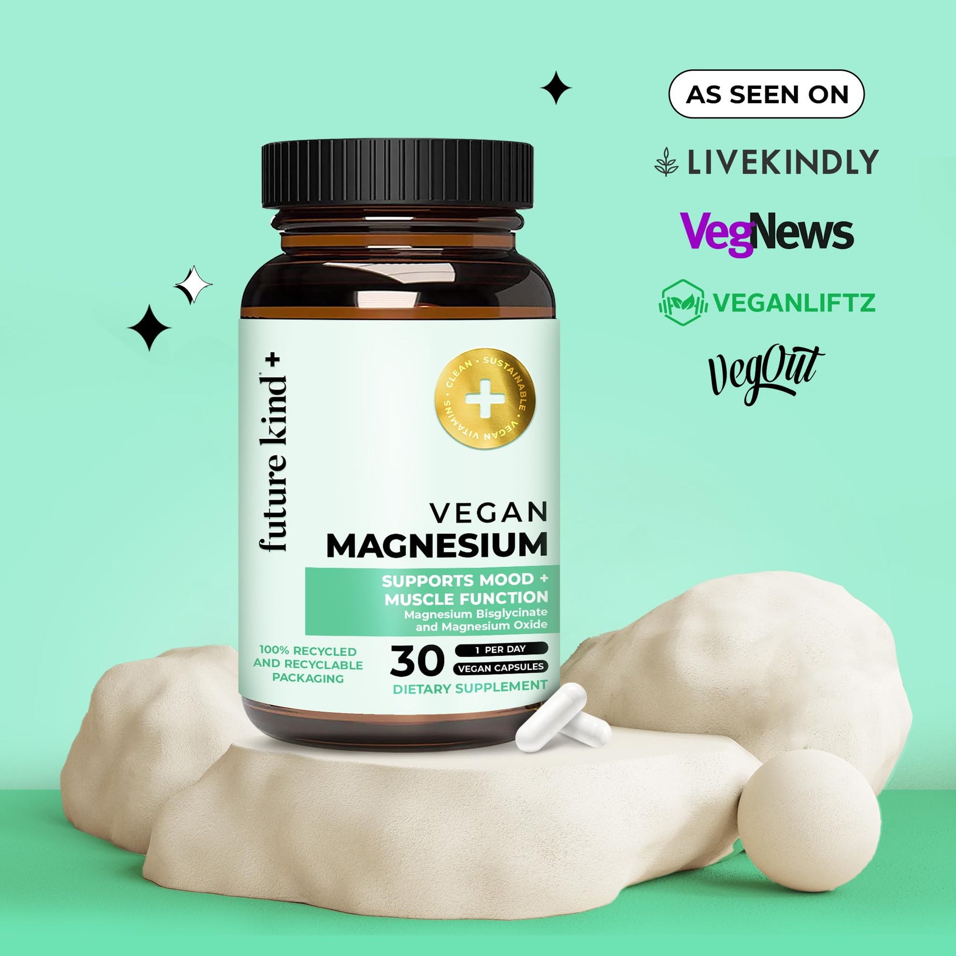 Future Kind Magnesium Glycinate, Supports Muscle and Nerve Function, High Absorption Chelated Magnesium Supplement, Nightly Calm, Energy & Metabolism, Highly Bioavailable & Potent - 30 Vegan Capsules Future Kind buy supplements canada