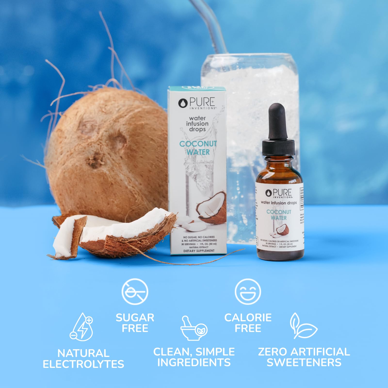 Pure Inventions - Coconut Water Infusion Drops – Electrolytes - Sugar-Free Hydration, Zero Calories, No Artificial Sweeteners, Clean Ingredients, 30 Servings Pure Inventions buy supplements canada