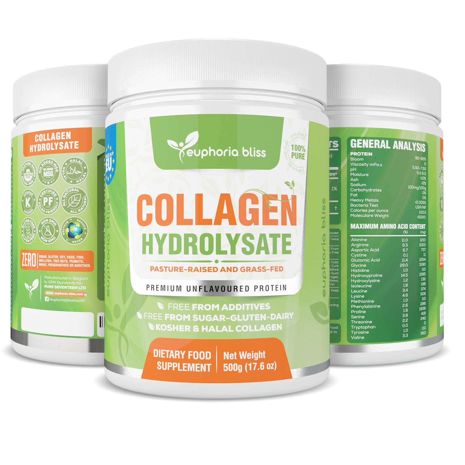 Premium Collagen Powder 500g Unflavoured High Grade Hydrolysed Collagen Joints, Bones, Gut, Wrinkles, Hair, Skin, Nails, Pain, Injury, Sleep, Fitness, Keto Euphoria Bliss buy supplements canada