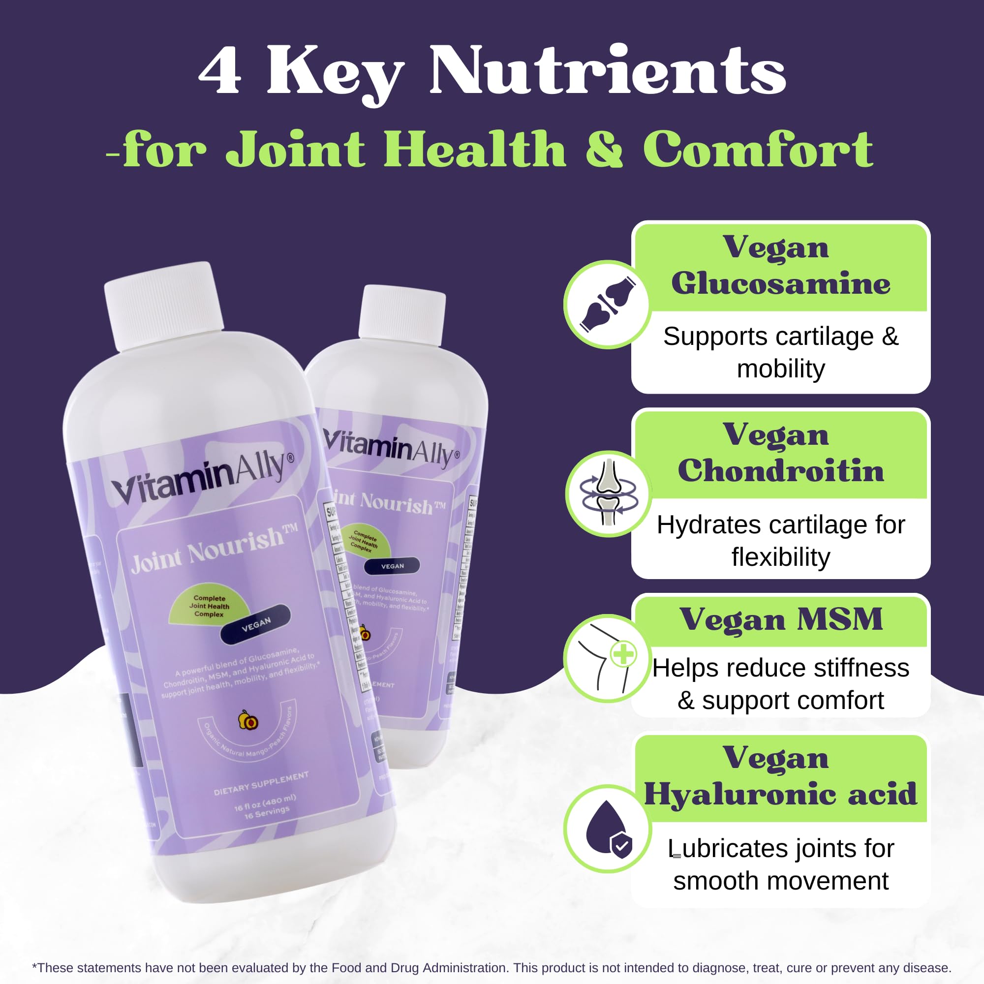 Joint Nourish – 100% Vegan Liquid Joint Supplement | Vegan Glucosamine, Chondroitin, MSM, Hyaluronic Acid & Vitamin C | Mango-Peach | Supports Joint Mobility, Cartilage & Skin | Sugar-Free,16 Servings Vitaminally buy supplements canada