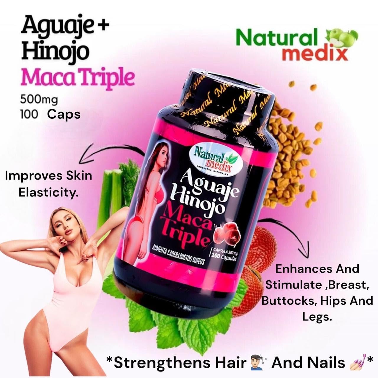Natural medix Aguaje Hinojo Maca Triple (Maca Root Supplement) Premium 100 Capsules | Premium Botanical Blend for Feminine Balance & Confidence Natural medix buy supplements canada