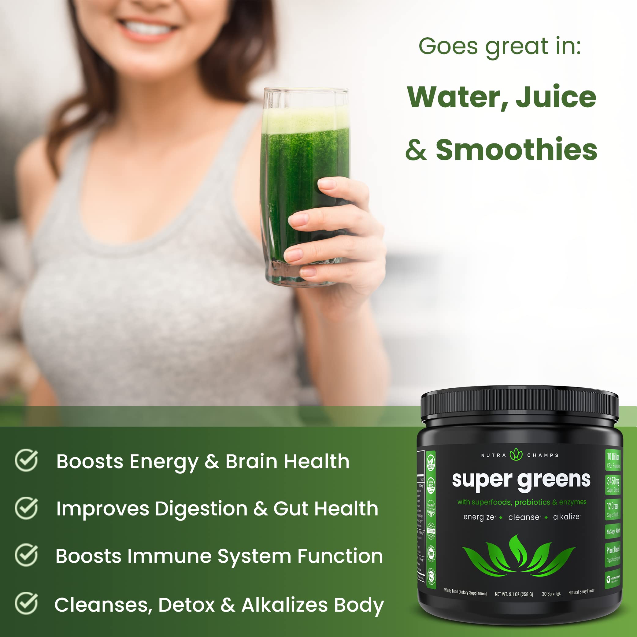NutraChamps Super Greens Powder Premium Superfood | 20+ Organic NutraChamps buy supplements canada