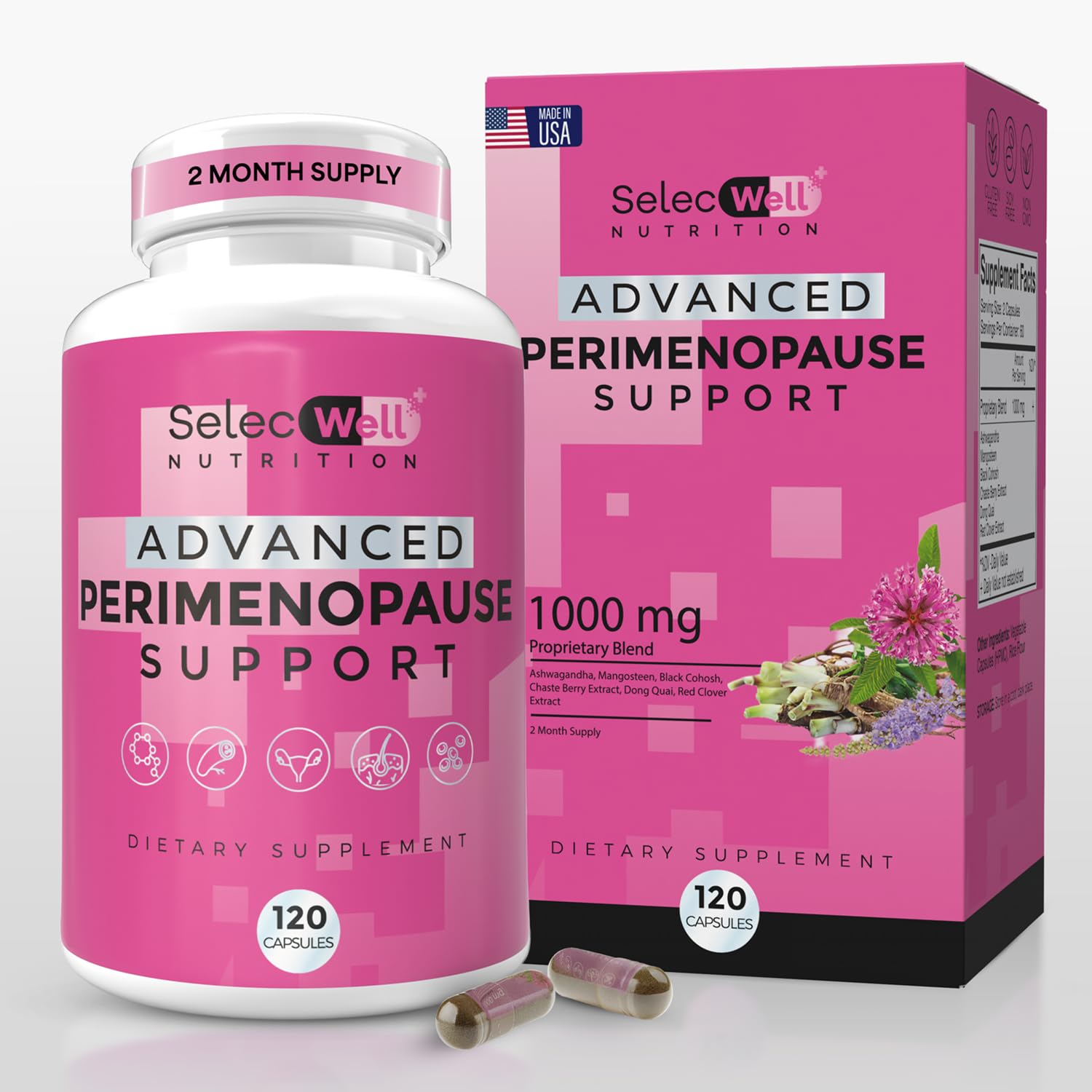 Perimenopause & Menopause Support Supplement for Women – Multi‑Symptom Relief with Black Cohosh & Red Clover Isoflavones | Ashwagandha Adaptogen & Herbal Blend | Hormone Balance Support | 120 Capsules SelecWell buy supplements canada