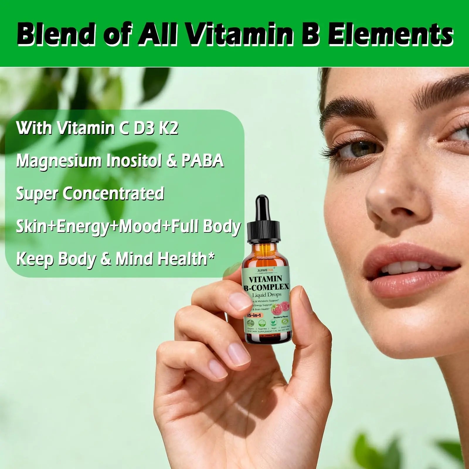 Vitamin B Complex Liquid Drops for Women Men & Kids, 15-in-1 VIT B Complex with Vitamin C B12 B6 B1 Niacin Folate Magnesium JUIWEFKK buy supplements canada