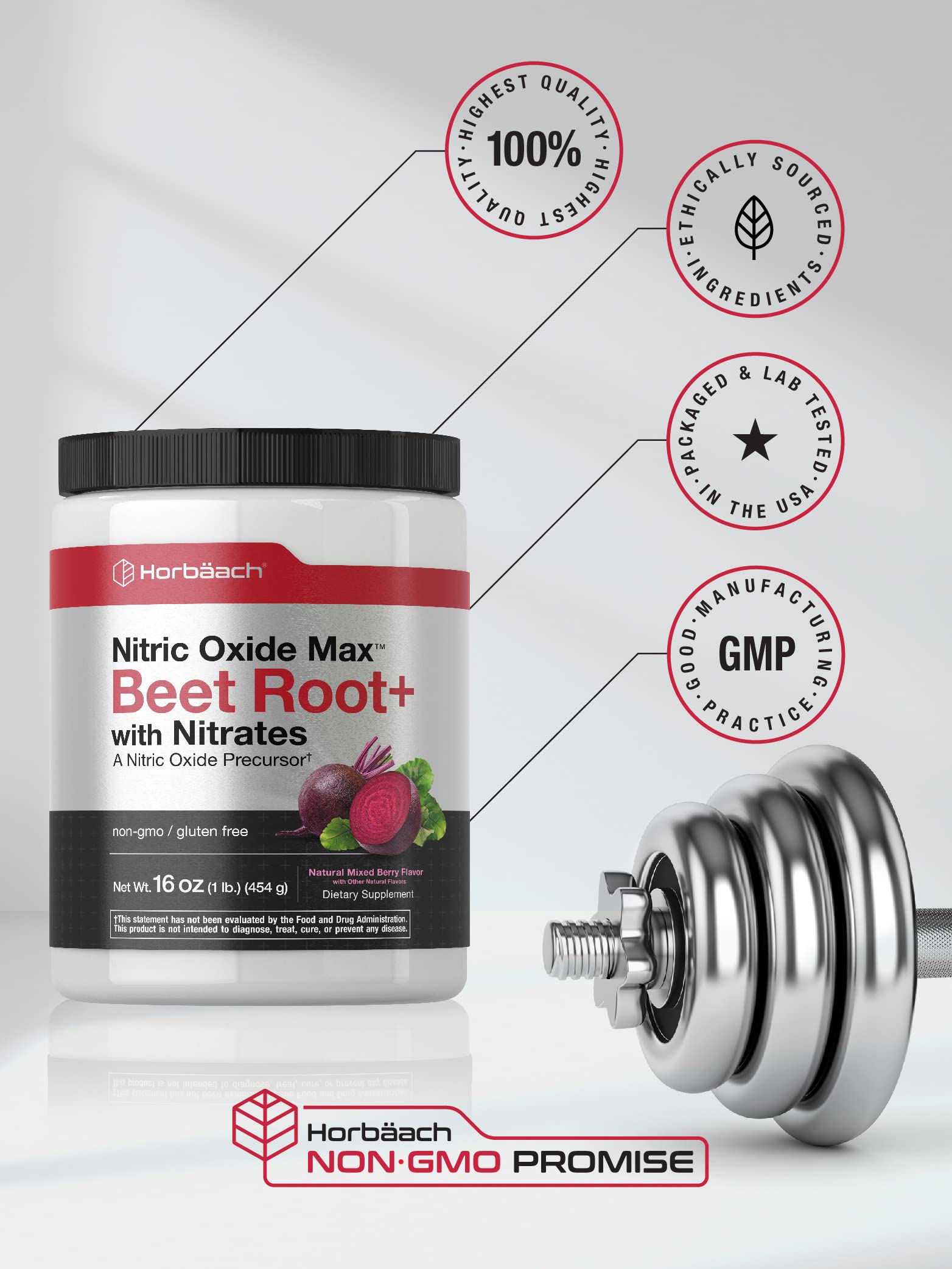 Nitric Oxide Beet Root Powder | 16 oz (454g) | Natural Mixed Berry Flavor | with Nitrates Horbäach buy supplements canada