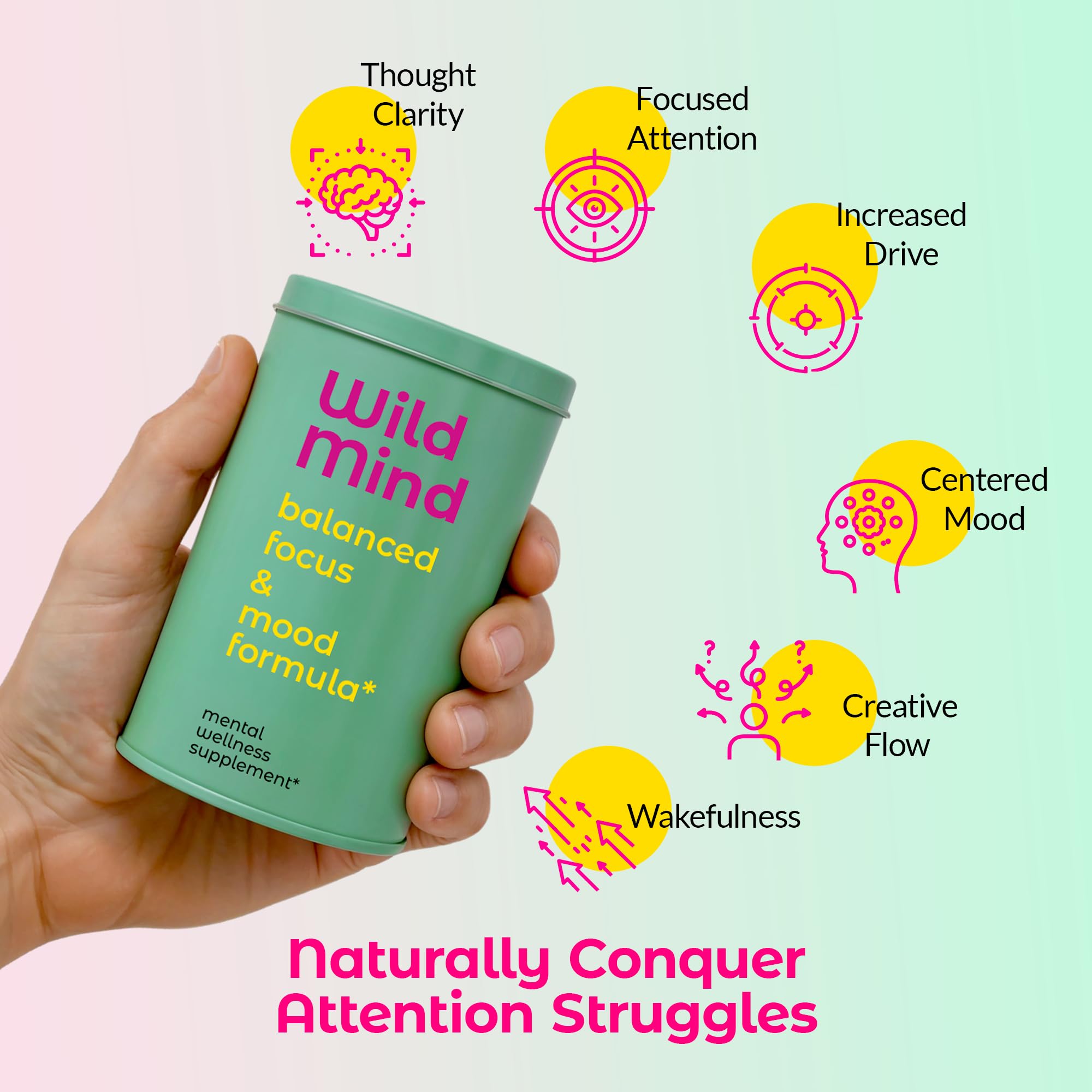 Wild Mind Mental Clarity Balanced Focus & Mood Support Supplement for Mental Wellness– 4-Ingredient Nootropic Brain Support for Calm & Energy – Vegan, 90 Capsules, 30-Day Supply Wild Mind buy supplements canada