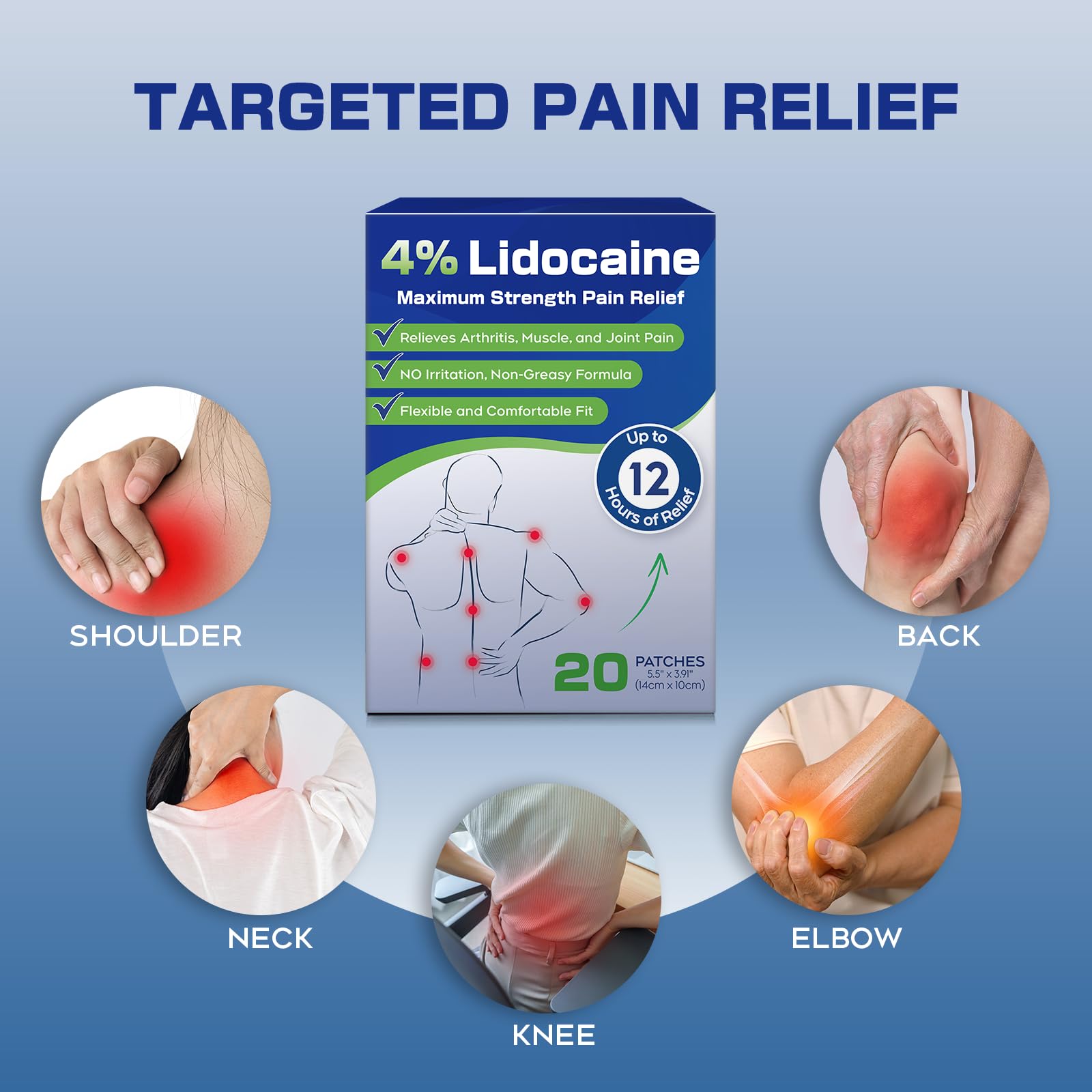 Uposiut 4% Lidocaine Patches - 20 Count Maximum Strength Lidocaine Patches, 10 Packs of 2 Patches for Muscle Pain Relief in The Neck, Shoulders, Back, Knees, and Anks, 12 Hour Pain Relief-012345 Uposiut buy supplements canada