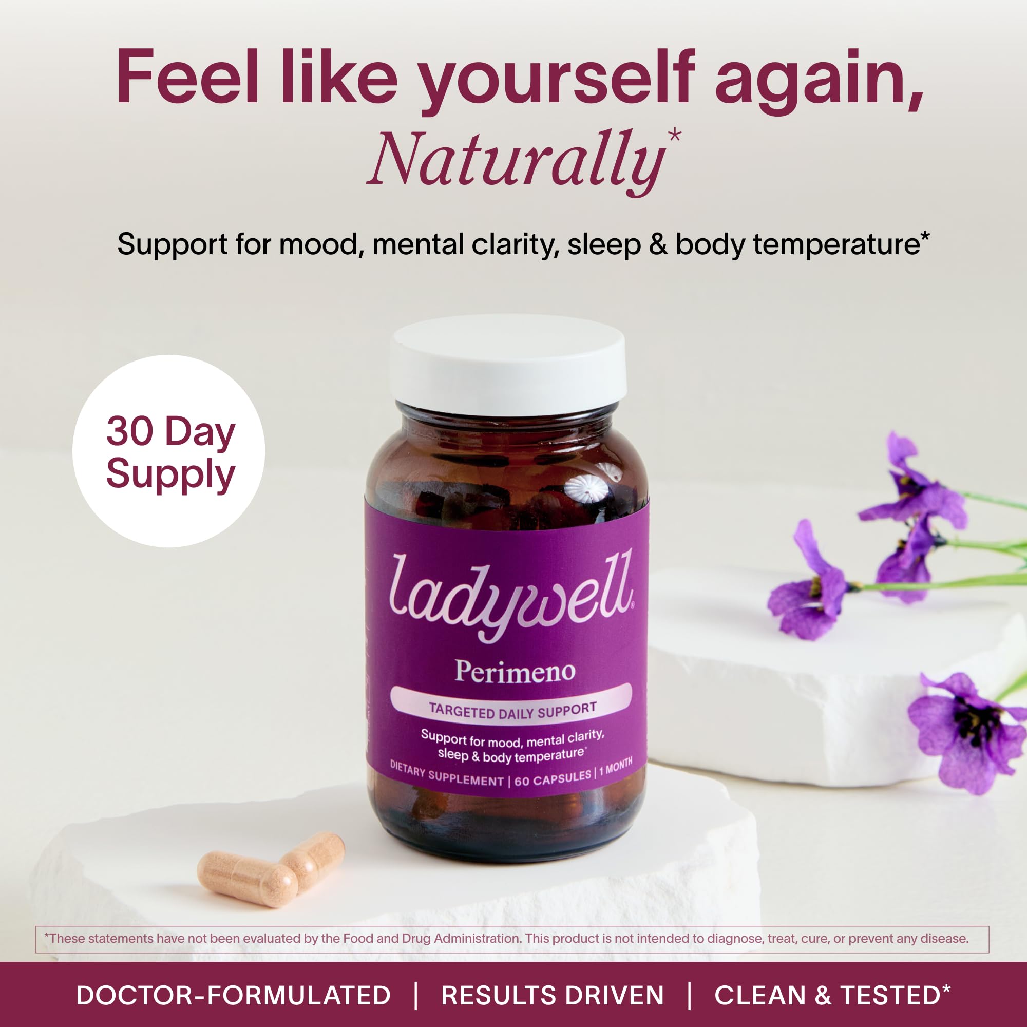 Ladywell Perimeno - Perimenopause Support - Support for Mood, Mental Clarity, Sleep & Hot Flashes - Black Cohosh, Reishi, Wild Yam, Holy Basil, Schisandra, Rhodiola, Siberian Rhubarb / 60 Veg Caps Ladywell buy supplements canada