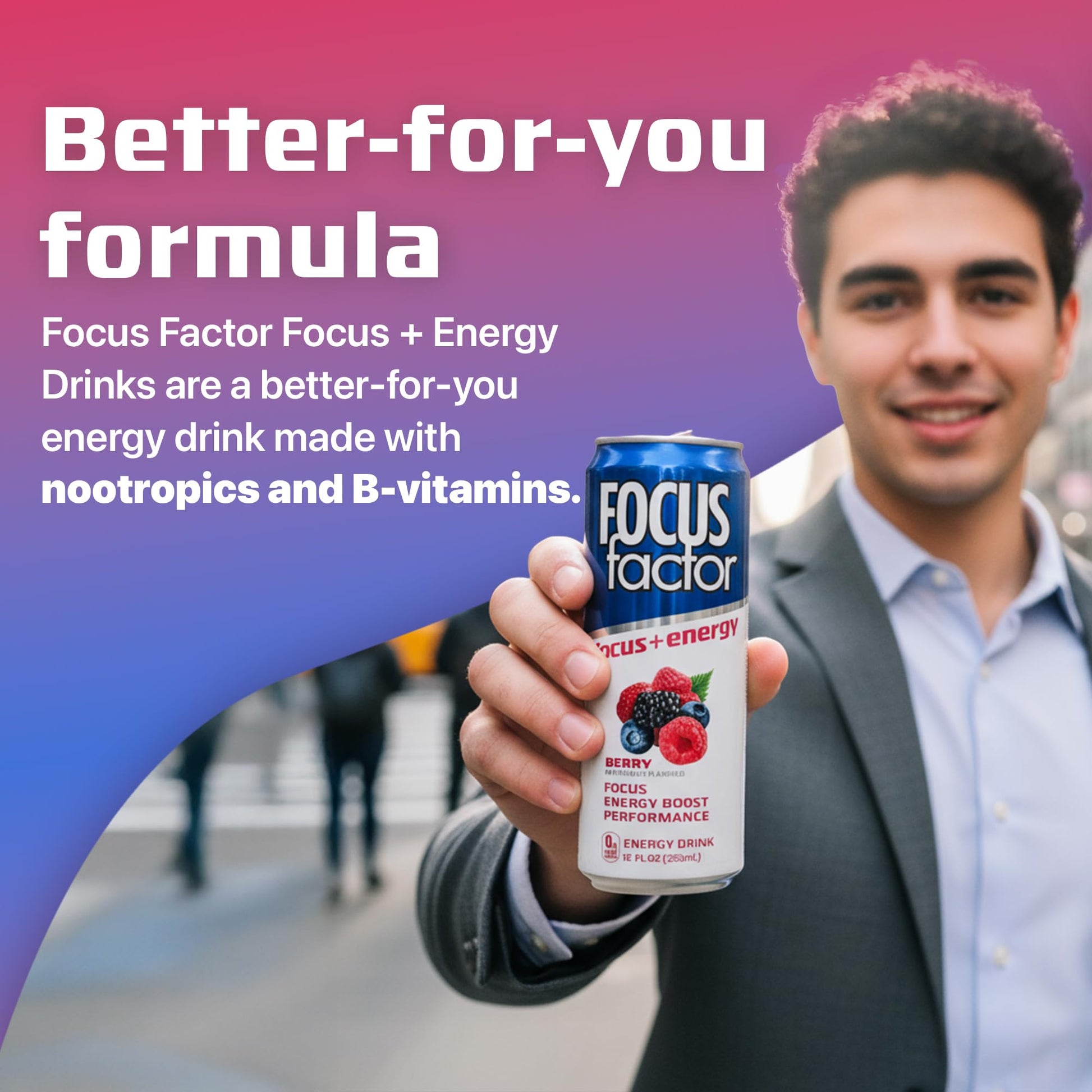 Focus Factor Energy Drink - 12 x 355ml Cans (Berry Flavour) - with Focus + Energy - Lightly Carbonated, Sugar Free, Low Calorie with Vitamin B6 & Vitamin B12 Focus Factor buy supplements canada