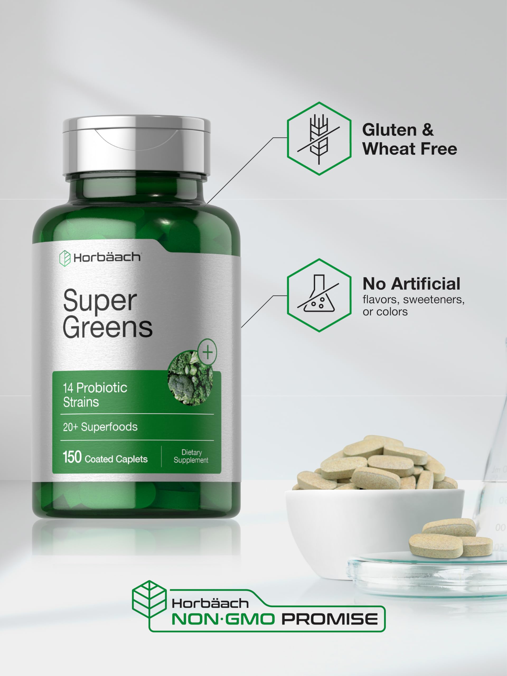 Horbäach Super Greens Supplement with Probiotics | 150 Caplets | Non-GMO, and Gluten Free Horbäach buy supplements canada