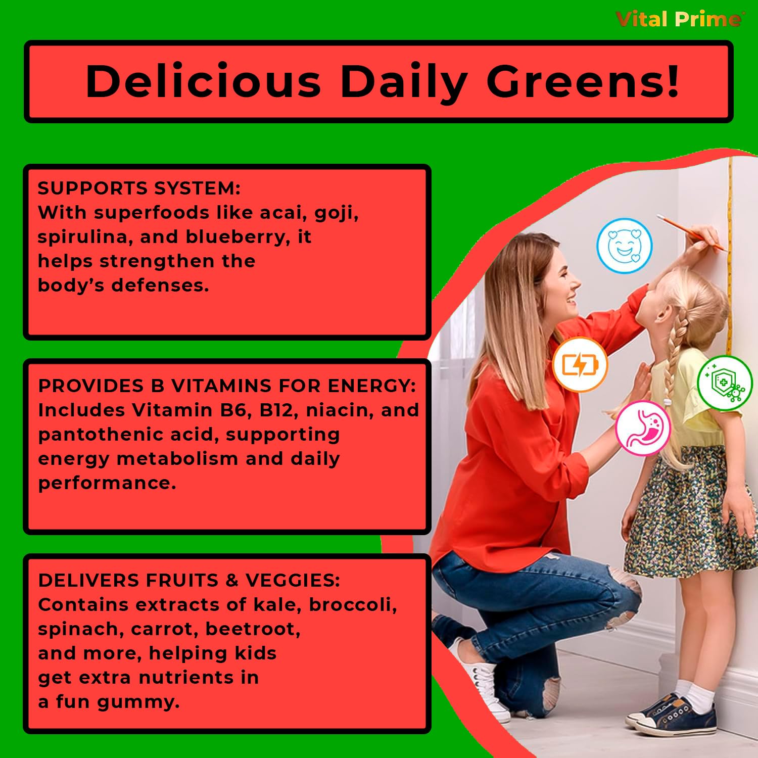 FourRoar Vital Prime Super Green Gummies for Kids 90 Count Strawberry & Watermelon Flavor | Fruit and Vegetable Gummies | Vegan Veggies Gummy Multivitamin for Kids FourRoar buy supplements canada