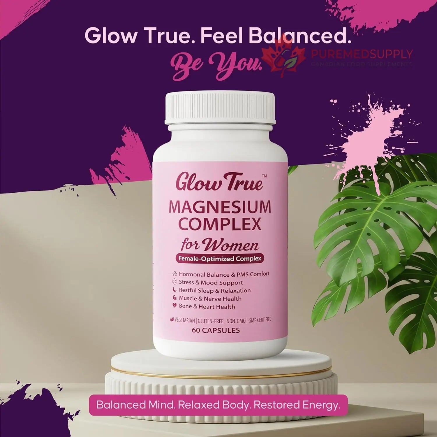 Magnesium Complex for Women – Spectrum 5-Form Magnesium Complex (500 mg), High Absorption Glycinate, Citrate, Oxide & Malate – Vegan, Non-GMO Supports Sleep, Energy, Hormone & Bone – 60 Capsules GlowTrue buy supplements canada