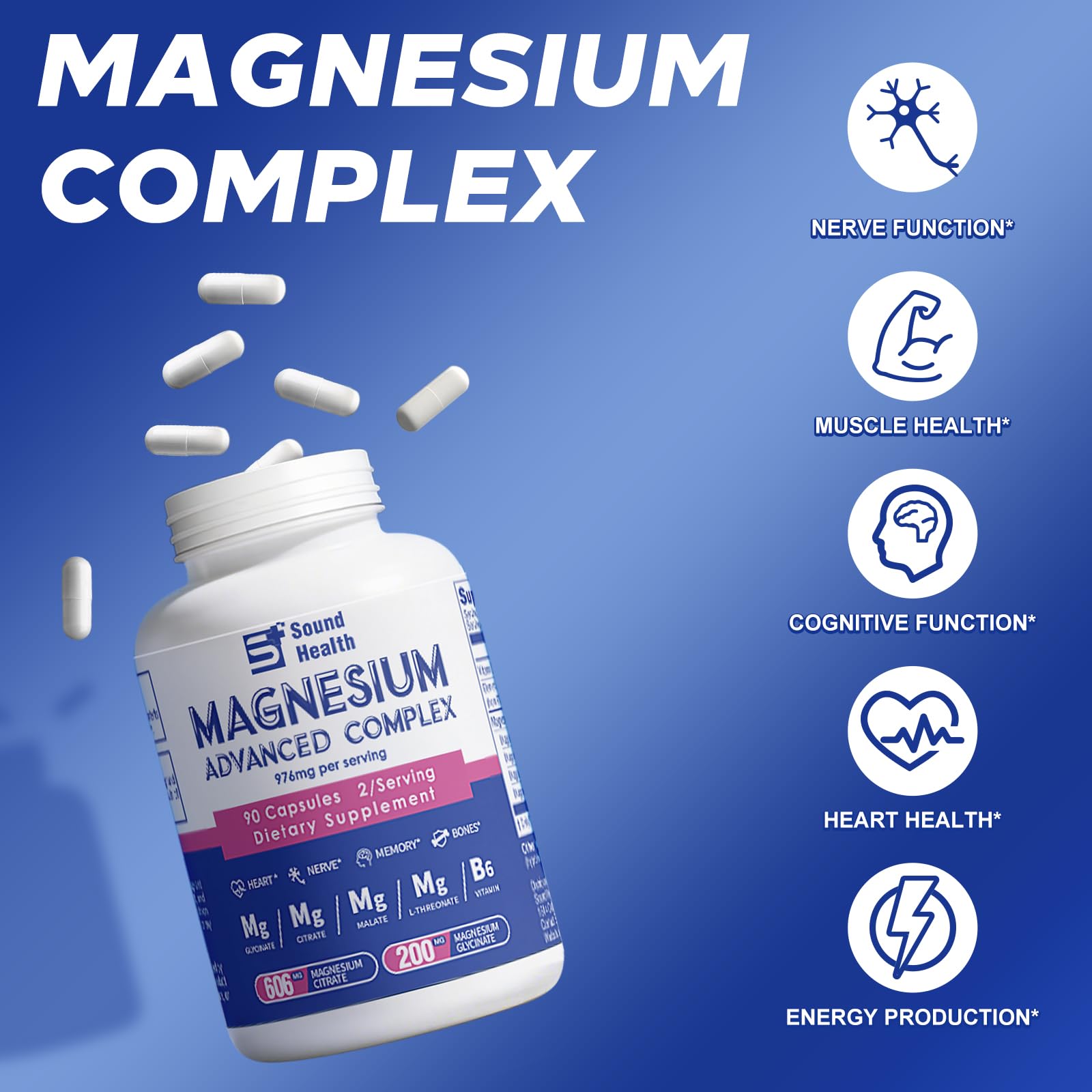 Magnesium Complex Capsule 5 in 1 Magnesium Supplement from Magnesium Glycinate, Citrate, Malate, L-Threonate & Vitamin B6, High Absorption Magnesium Supplement, Non-GMO, Vegan Sound Health Plus buy supplements canada