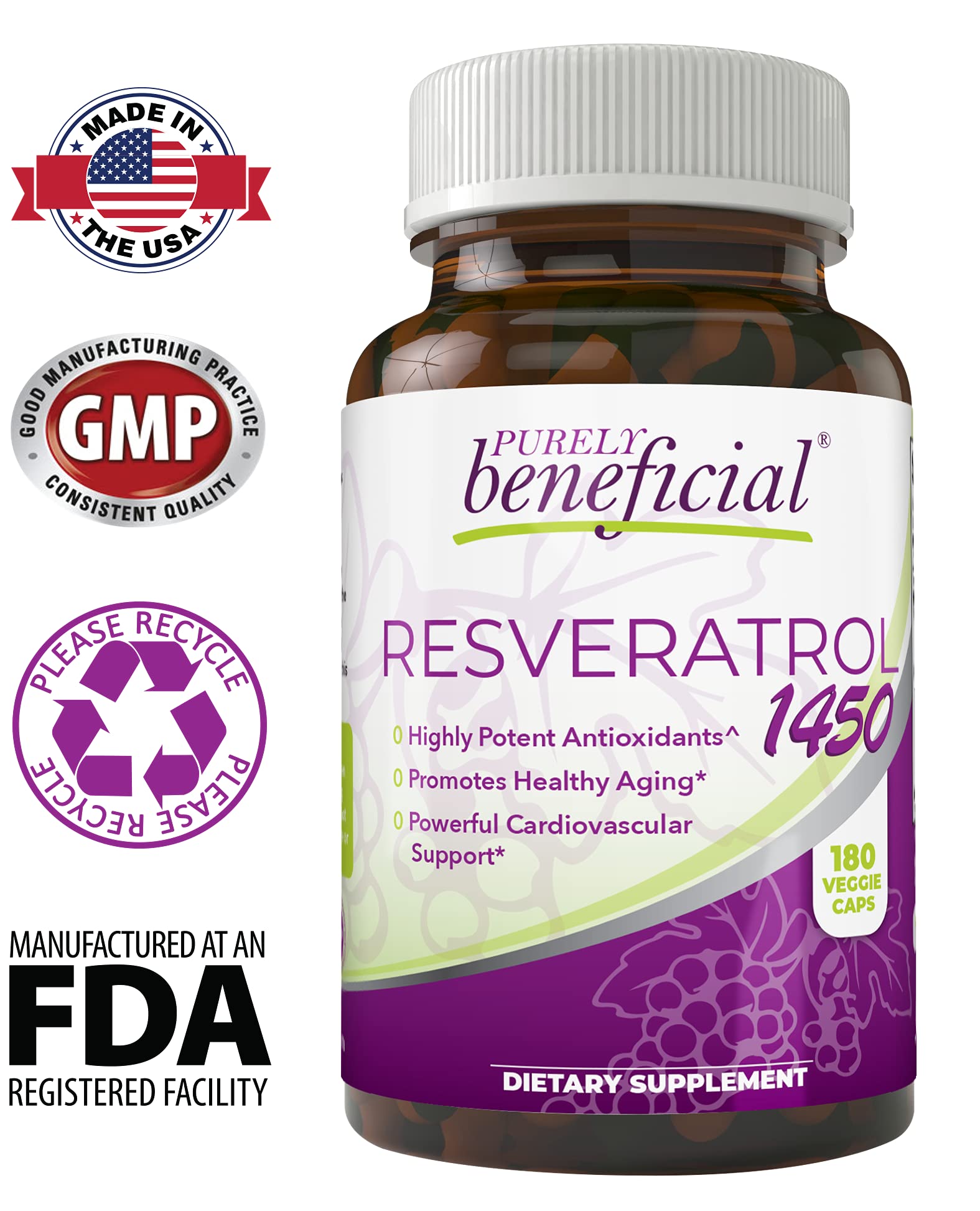PURELY beneficial RESVERATROL1450-90day Supply, 1450mg per Serving of Potent Antioxidants PURELY beneficial buy supplements canada