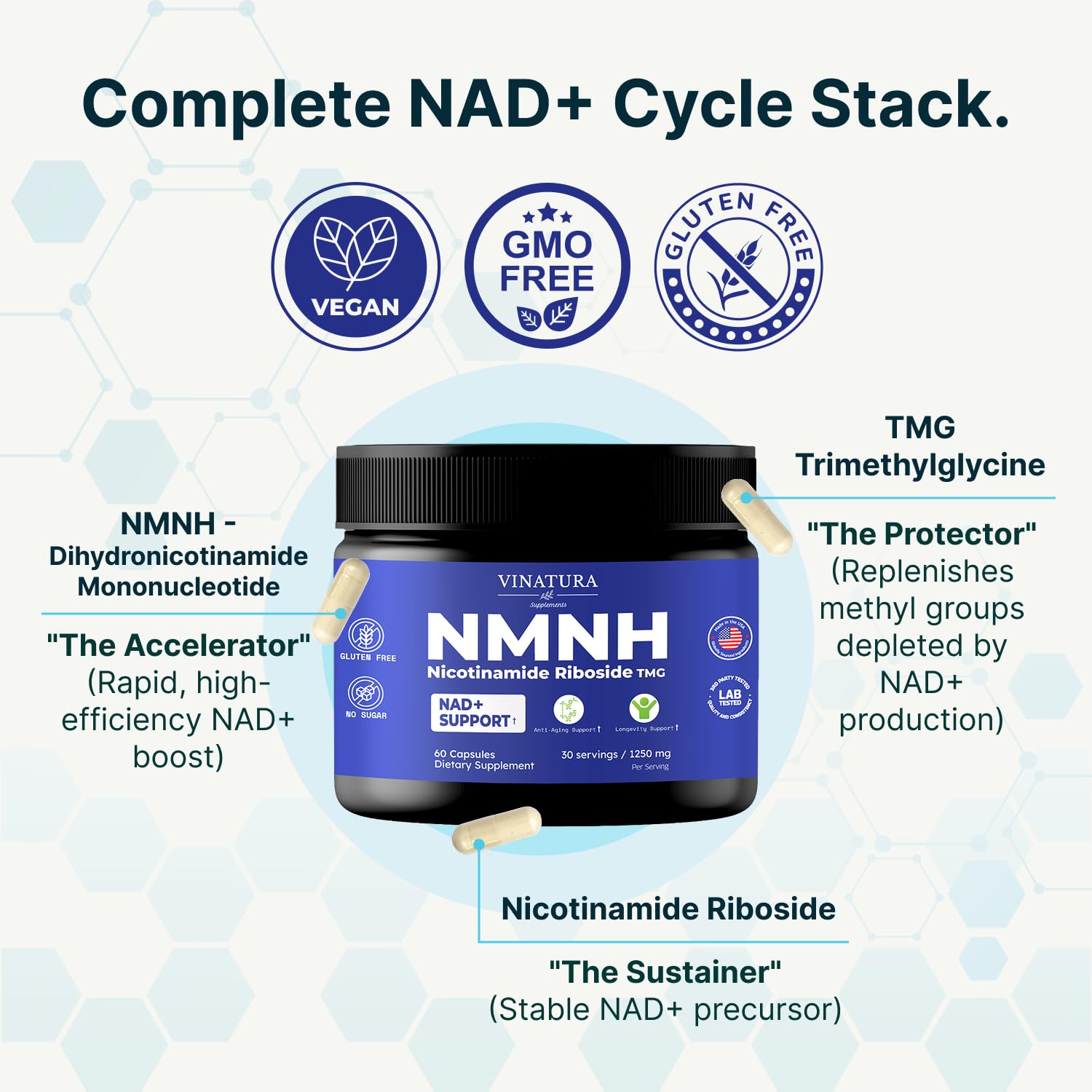 VINATURA NMNH (NMN Supplement Alternative) Nicotinamide Riboside & TMG - NAD Supplement for Anti-Aging - 60 Capsules VINATURA buy supplements canada