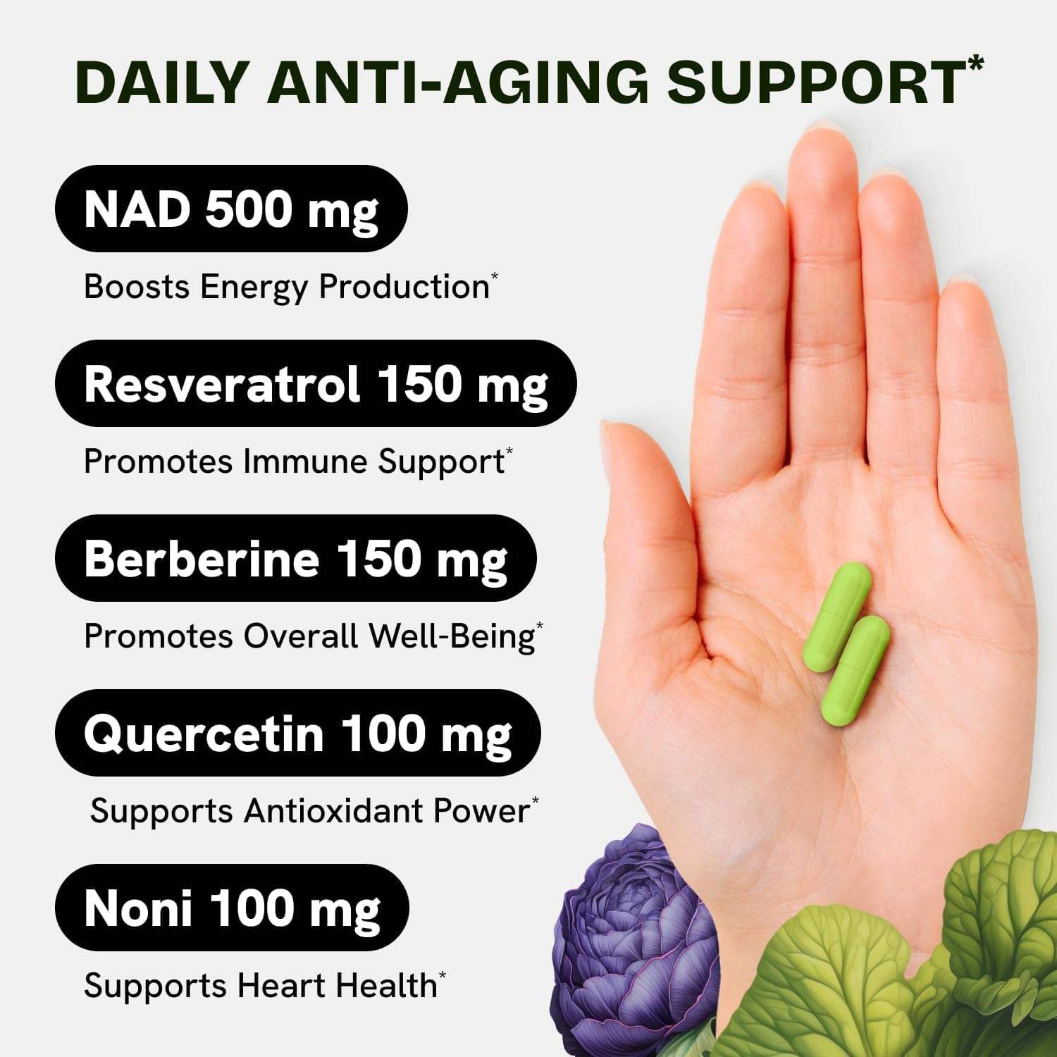 Liposomal NAD Supplement for Women w/Noni | 5-in-1 NAD Resveratrol Supplement w/Berberine & Quercetin | Pure NMN Powder Alternative | Supports Anti Aging & NAD+ Levels | 60 caps - 1 Pack Resurrected Health buy supplements canada