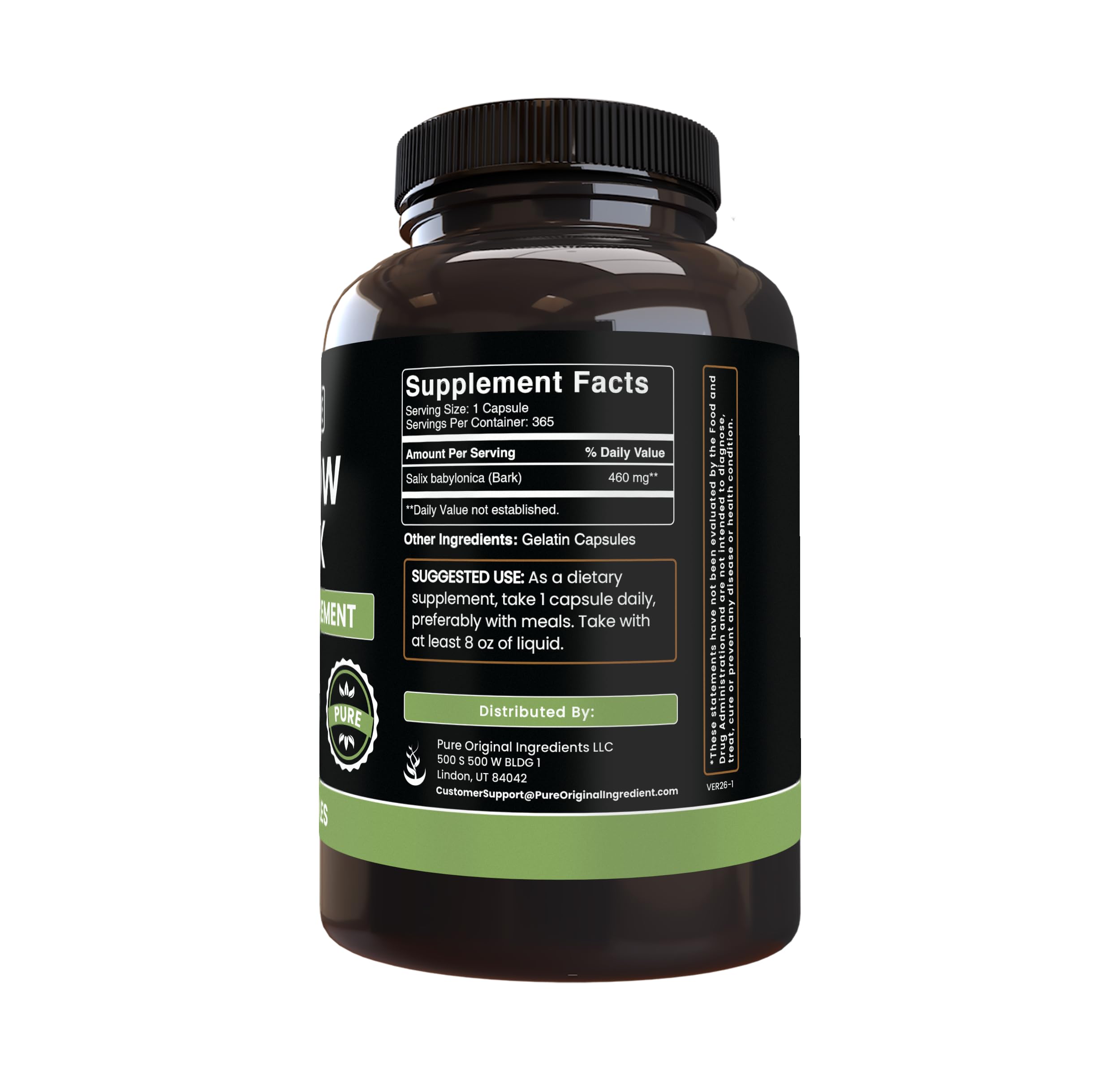 PURE ORIGINAL INGREDIENTS Willow Bark Extract (365 Capsules) No Magnesium Or Rice Fillers, Always Pure, Lab Verified PURE ORIGINAL INGREDIENTS buy supplements canada