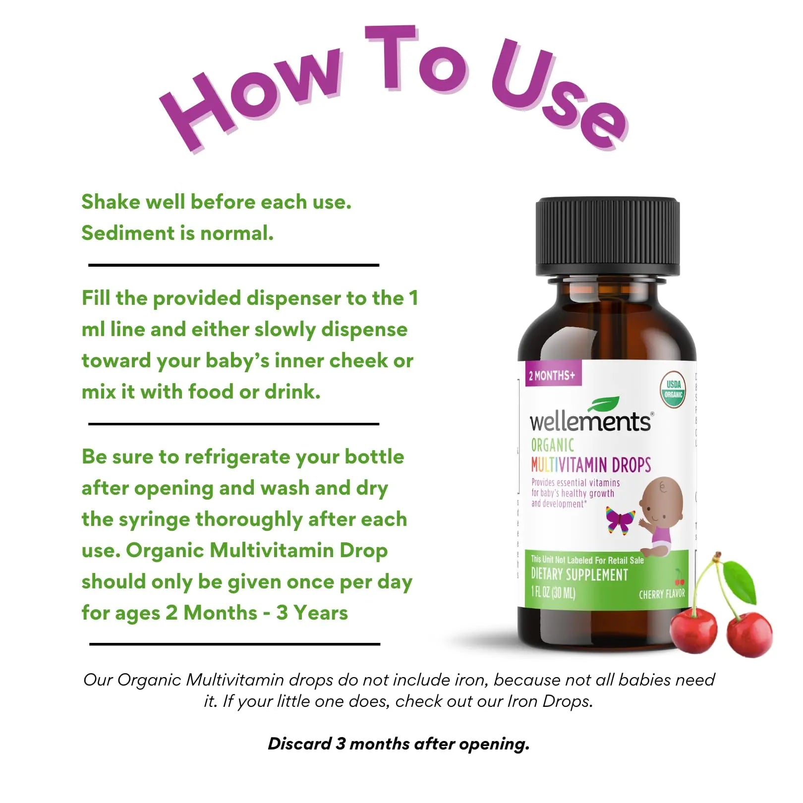 Wellements Organic Baby Multivitamin Drops (1 Fl Oz) - Cherry Flavor Liquid Multivitamins for Infants & Toddlers (2 Months+) Wellements buy supplements canada