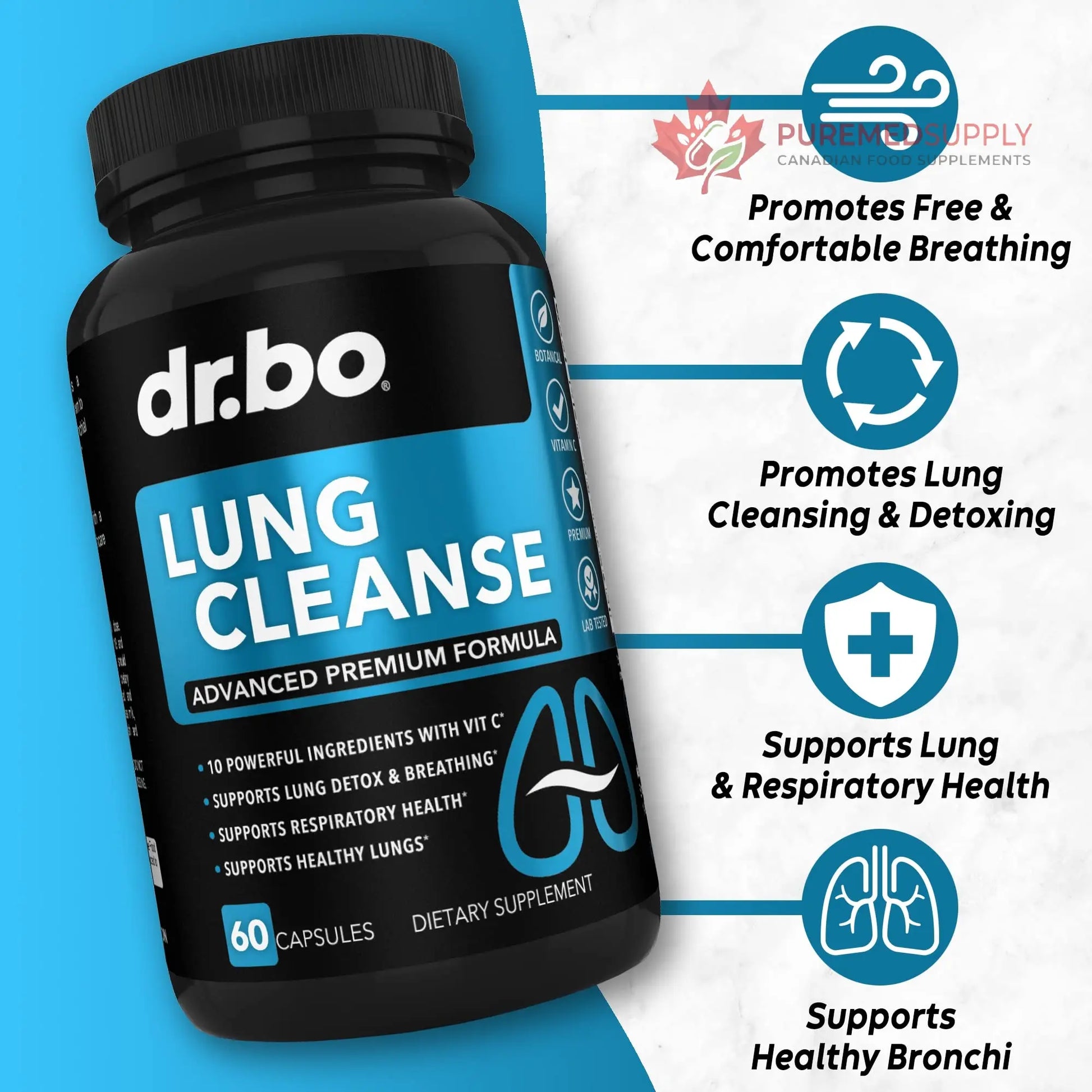 Lung Cleanse Support Supplement - Respiratory Supplements to Quit & Stop Smoking Aids - Herbal Detox for Lungs & Bronchial Health - Smokers Cleanser Breathe Aid for Mucus Clear Relief - 60 Capsules DR. BO buy supplements canada