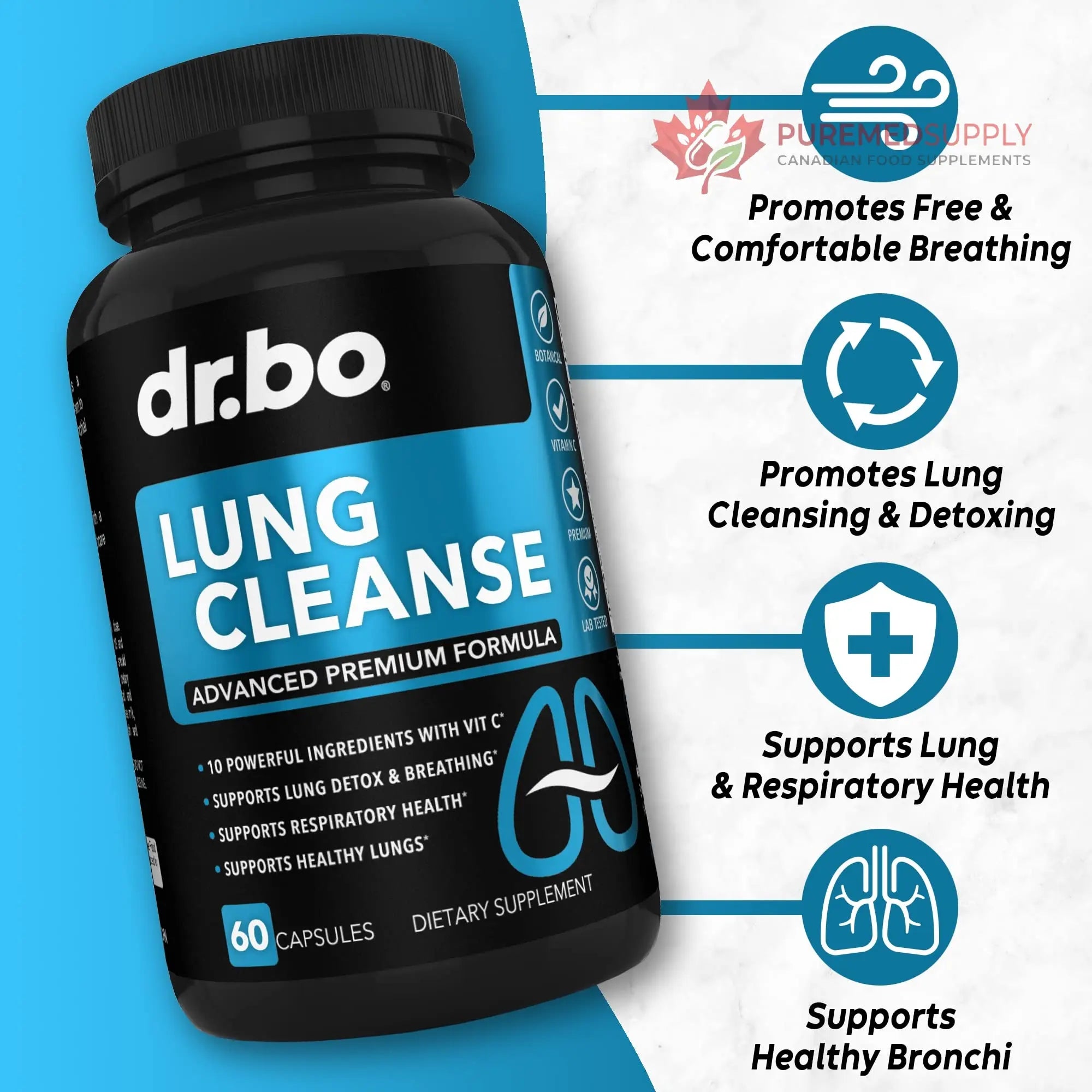 Lung Cleanse Support Supplement - Respiratory Supplements to Quit & Stop Smoking Aids - Herbal Detox for Lungs & Bronchial Health - Smokers Cleanser Breathe Aid for Mucus Clear Relief - 60 Capsules DR. BO buy supplements canada