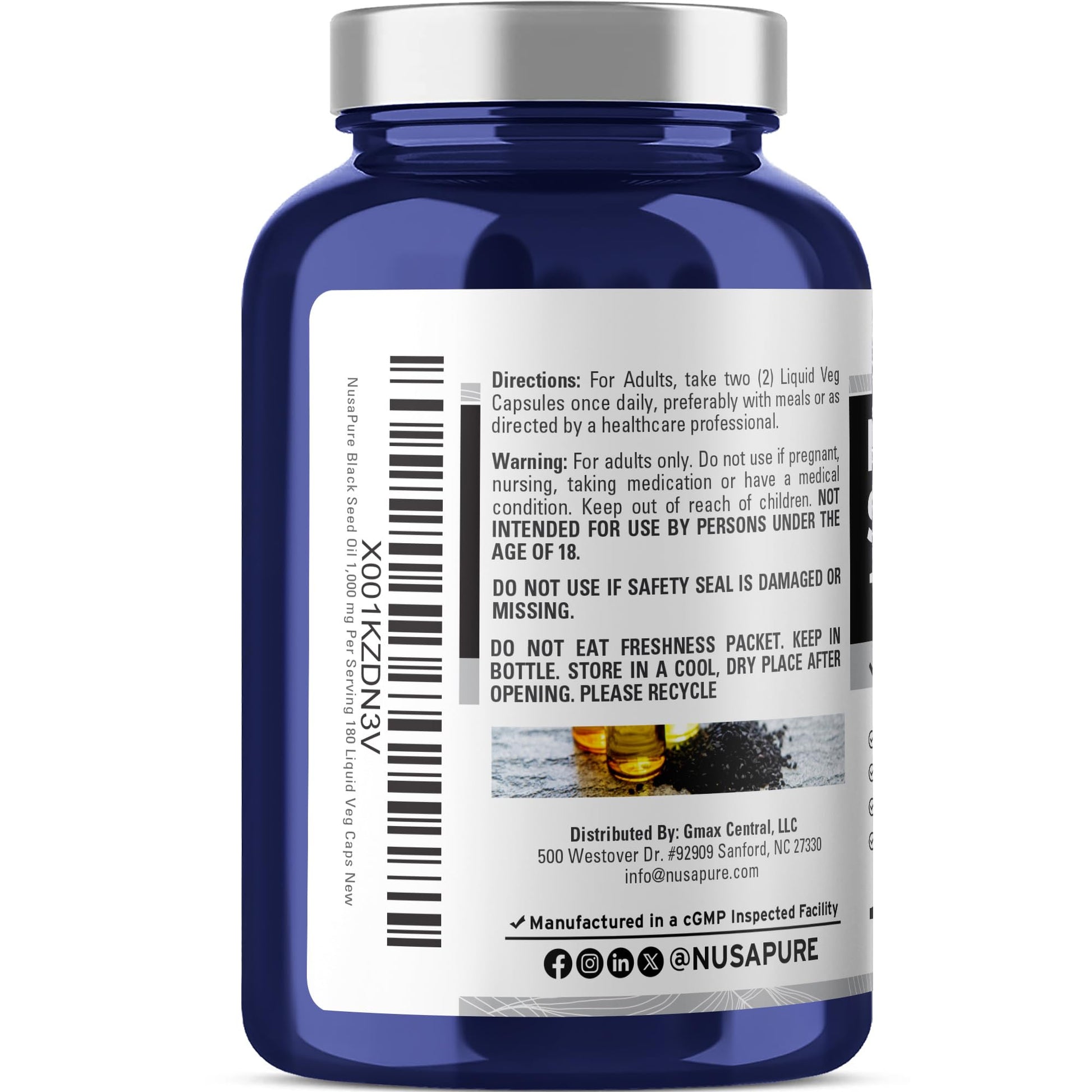 NusaPure Black Seed Oil 1,000 mg per Serving 180 Softgel Capsules (Non-GMO, Vegetarian & Vegan) Cold-Pressed Virgin Nigella Sativa. Hexane Free NusaPure buy supplements canada
